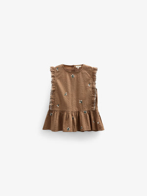 Besticktes Seersucker-Top - Kids - Coconut | 100982 Nora