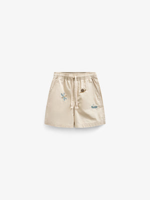 Embroidered Cotton Shorts - Kids - Light Beige | 101063 Erik