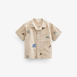 Besticktes Kurzarm-Baumwollhemd - Tween - Light Beige | 101096 Erik