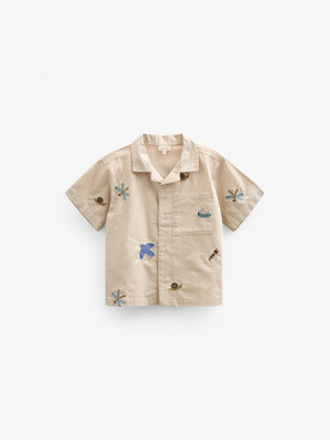 Besticktes Kurzarm-Baumwollhemd - Tween - Light Beige | 101096 Erik