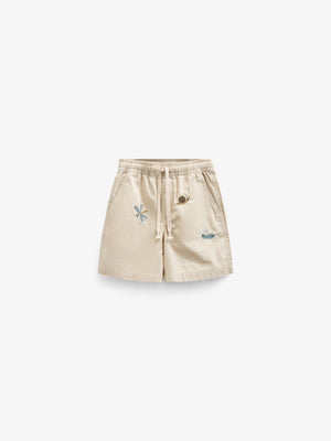 Embroidered Cotton Shorts - Tween - Light Beige | 101098 Erik