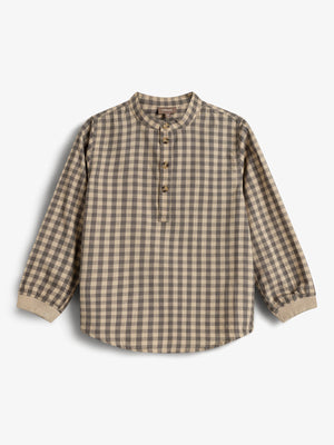 Micro Gingham Baumwollhemd - Kids - Grey/Beige
