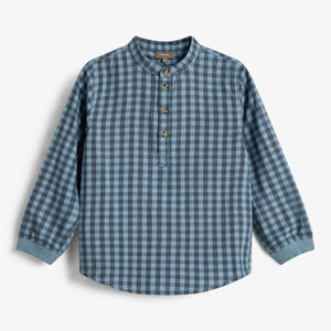 Micro Gingham Baumwollhemd - Kids - Blue