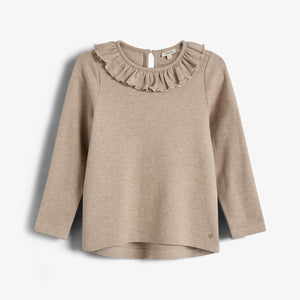 Bluse mit Pierrotkragen aus Plüsch-Jersey - Kids - Beige Melange