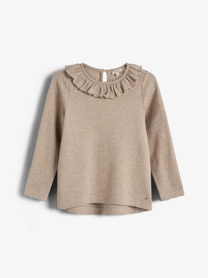 Bluse mit Pierrotkragen aus Plüsch-Jersey - Kids - Beige Melange