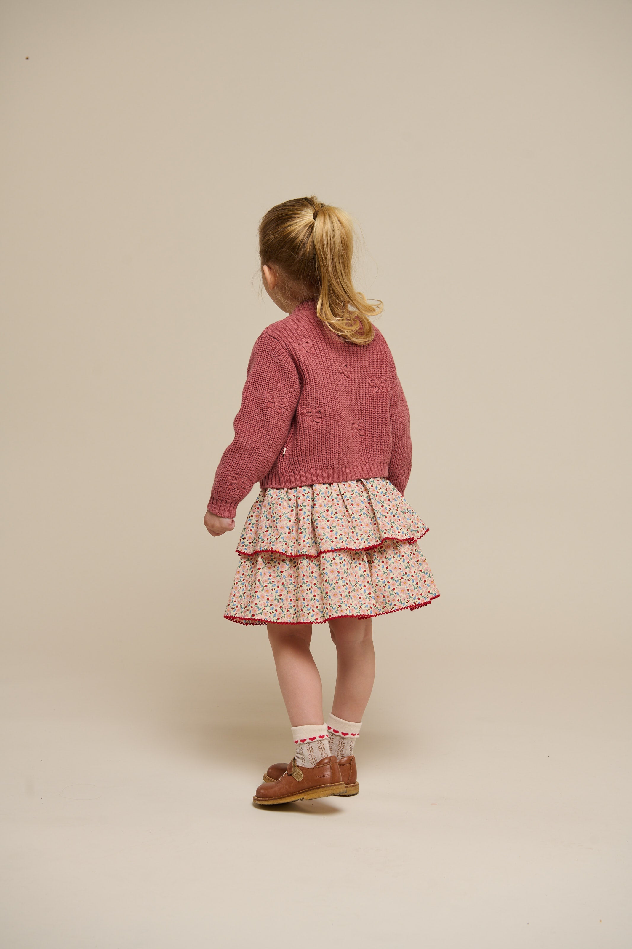 Baumwollstrickjacke mit Schleifen - Kids - Old Rose | 100792 Freya