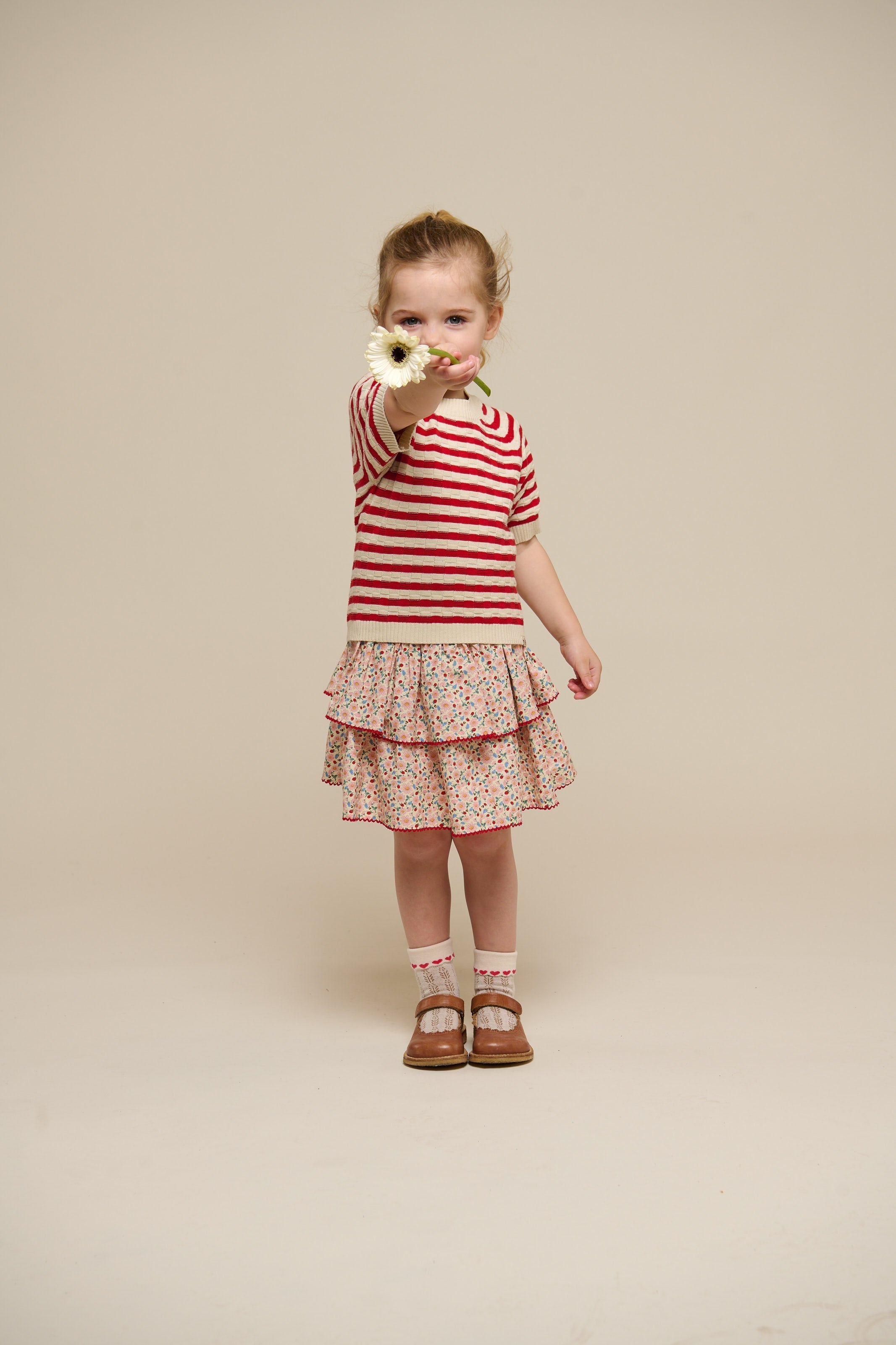 Poplin-Rock mit Blumenmuster und Rüsche - Kids - Rose | 100952 Poppy