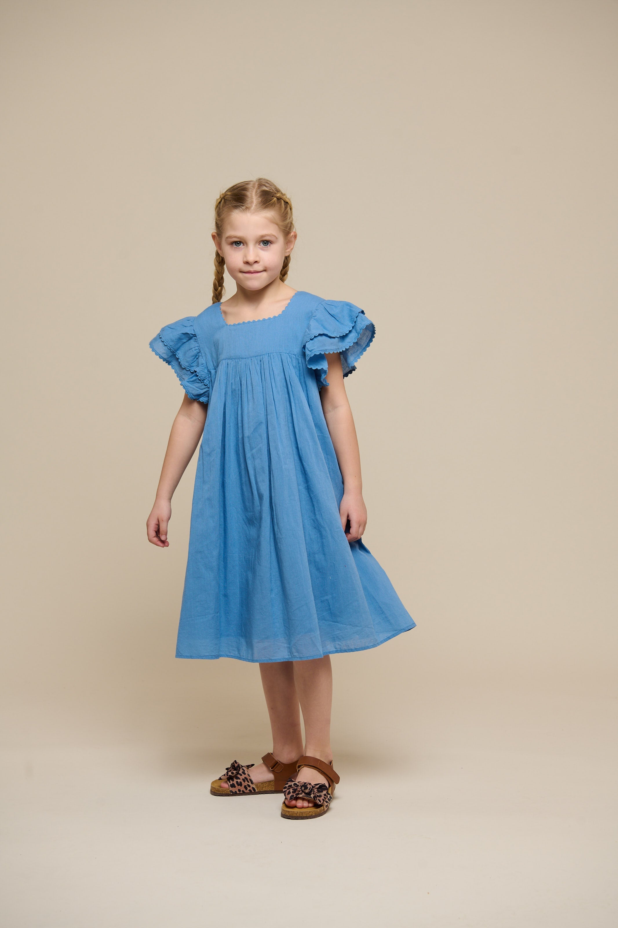 Baumwollkleid mit Zick Zack Rüsche - Tween - Dusty Blue | 101067 Alma
