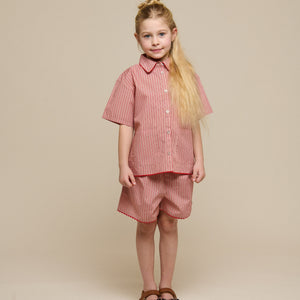 Gestreiftes Poplinhemd und Shorts Set - Tween - Old Rose/Cherry Red | 100947 Olivia