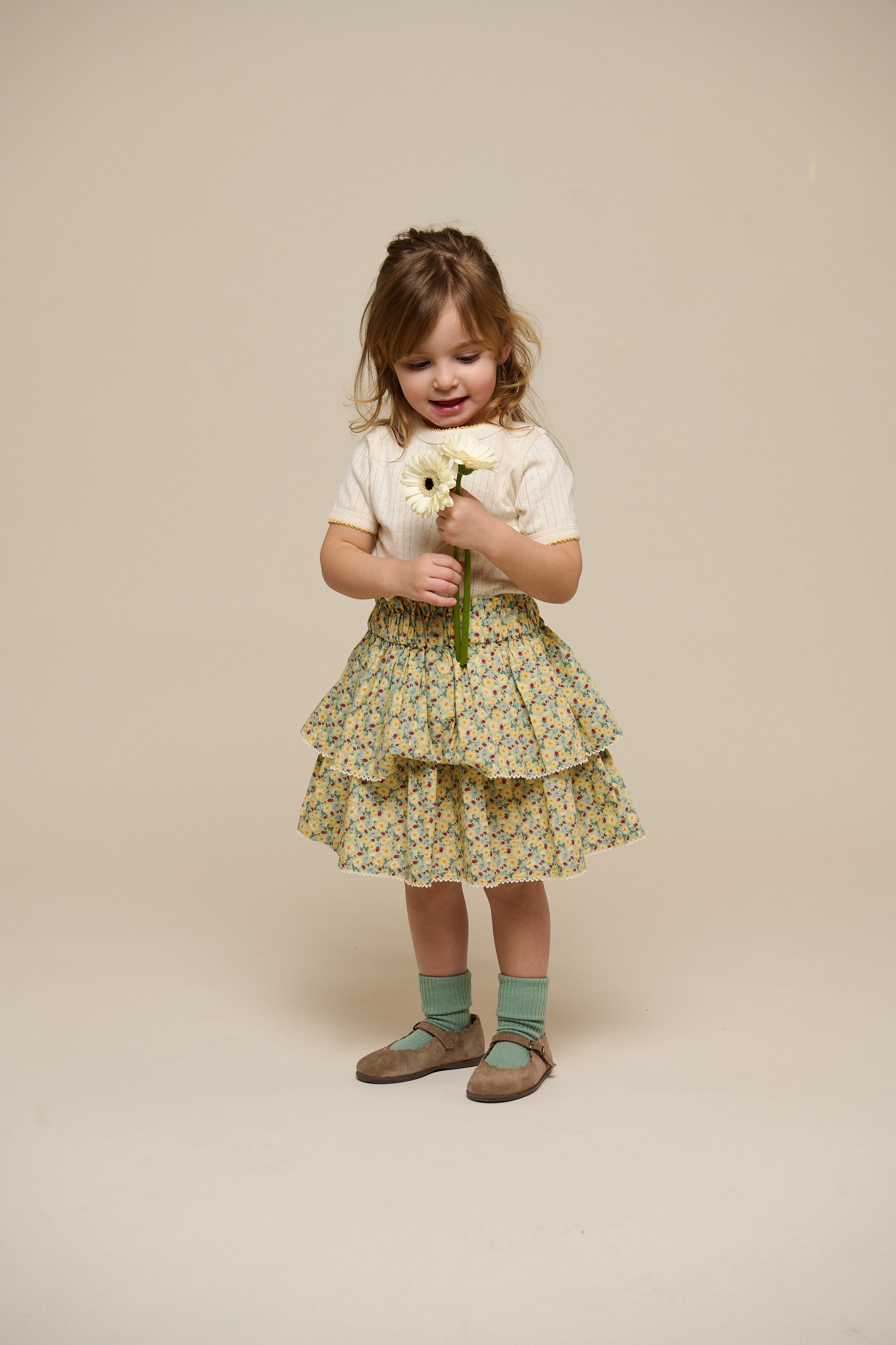 Poplin-Rock mit Blumenmuster und Rüsche - Kids - Green | 100954 Poppy