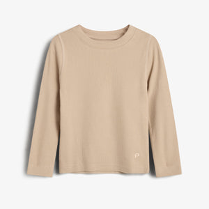 Langärmeliges Basic-T-Shirt aus Rippe - Tweens - Beige