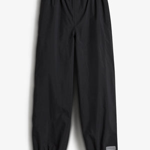 Schwarze Hose mit elastischem Bund und Beinabschlüssen, liegt flach auf weißem Hintergrund. Ein kleines graues Etikett unten rechts mit dem Text: "LINDUIS".