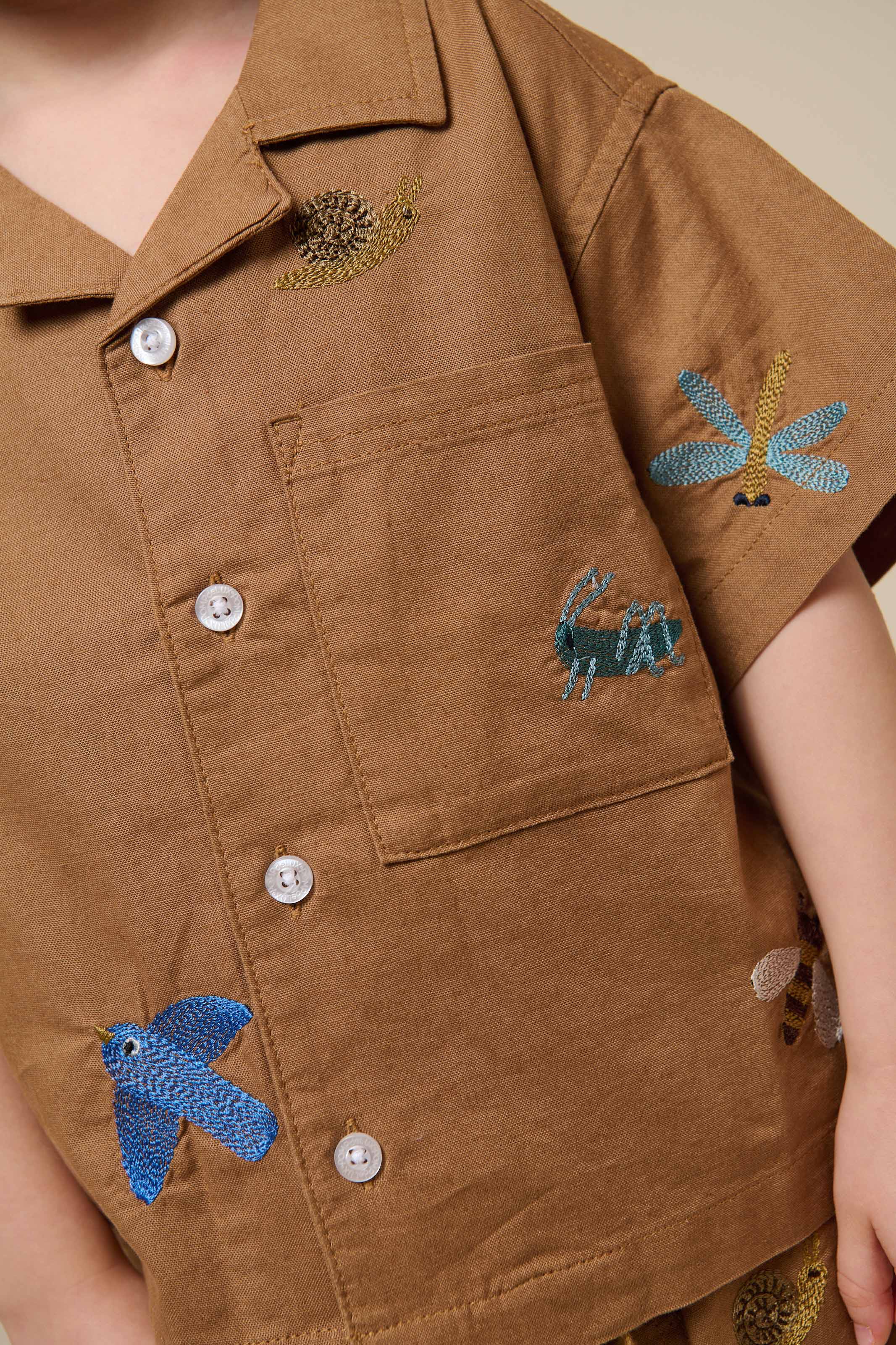 Besticktes Kurzarm-Baumwollhemd - Kids - Coconut | 101062 Erik