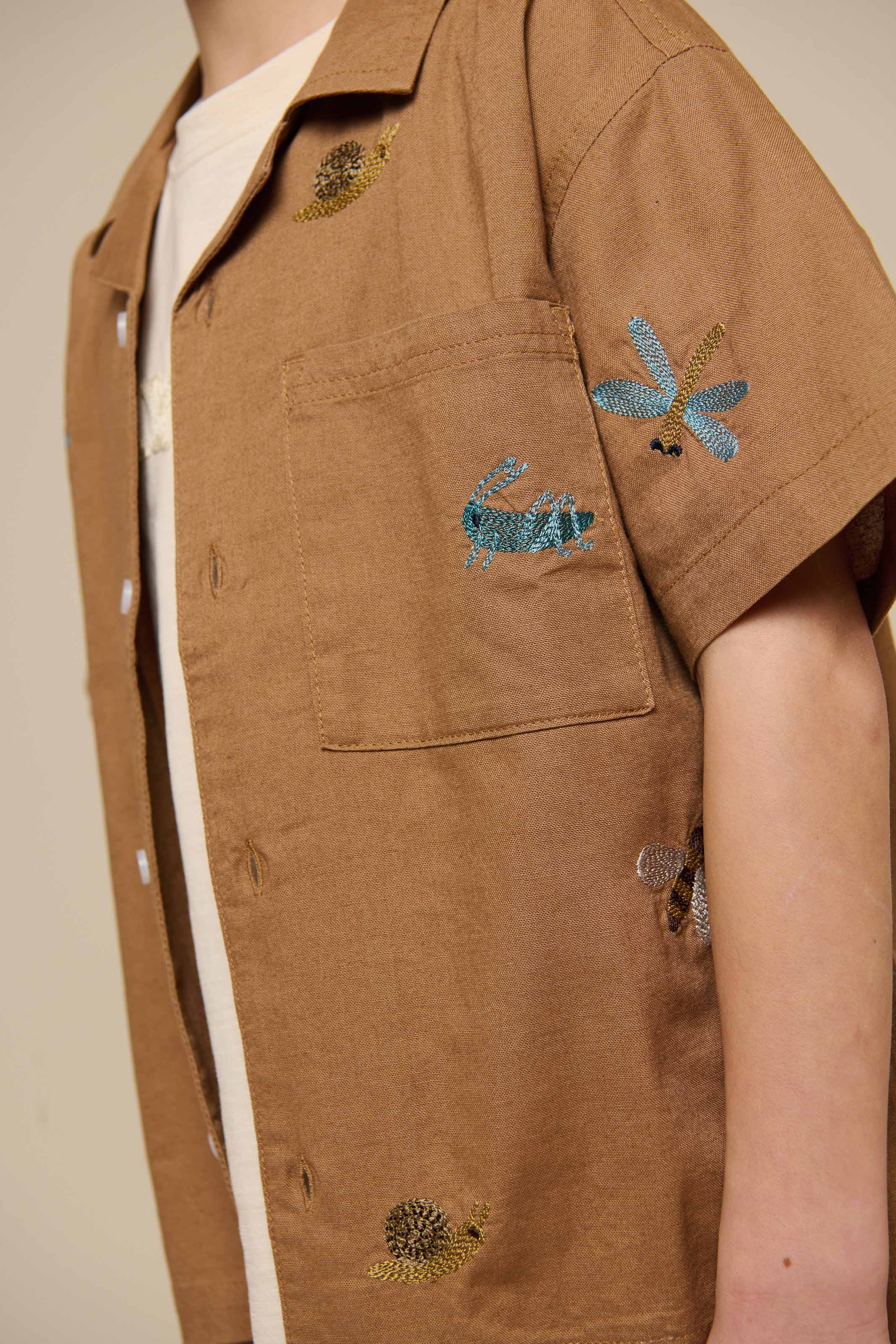 Besticktes Kurzarm-Baumwollhemd - Tween - Coconut | 101097 Erik