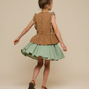 Baumwollrock mit Zick Zack Rüsche - Tween - Dusty Green | 101069 Alma