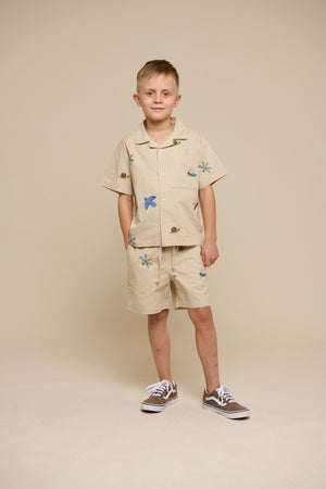 Besticktes Kurzarm-Baumwollhemd - Tween - Light Beige | 101096 Erik
