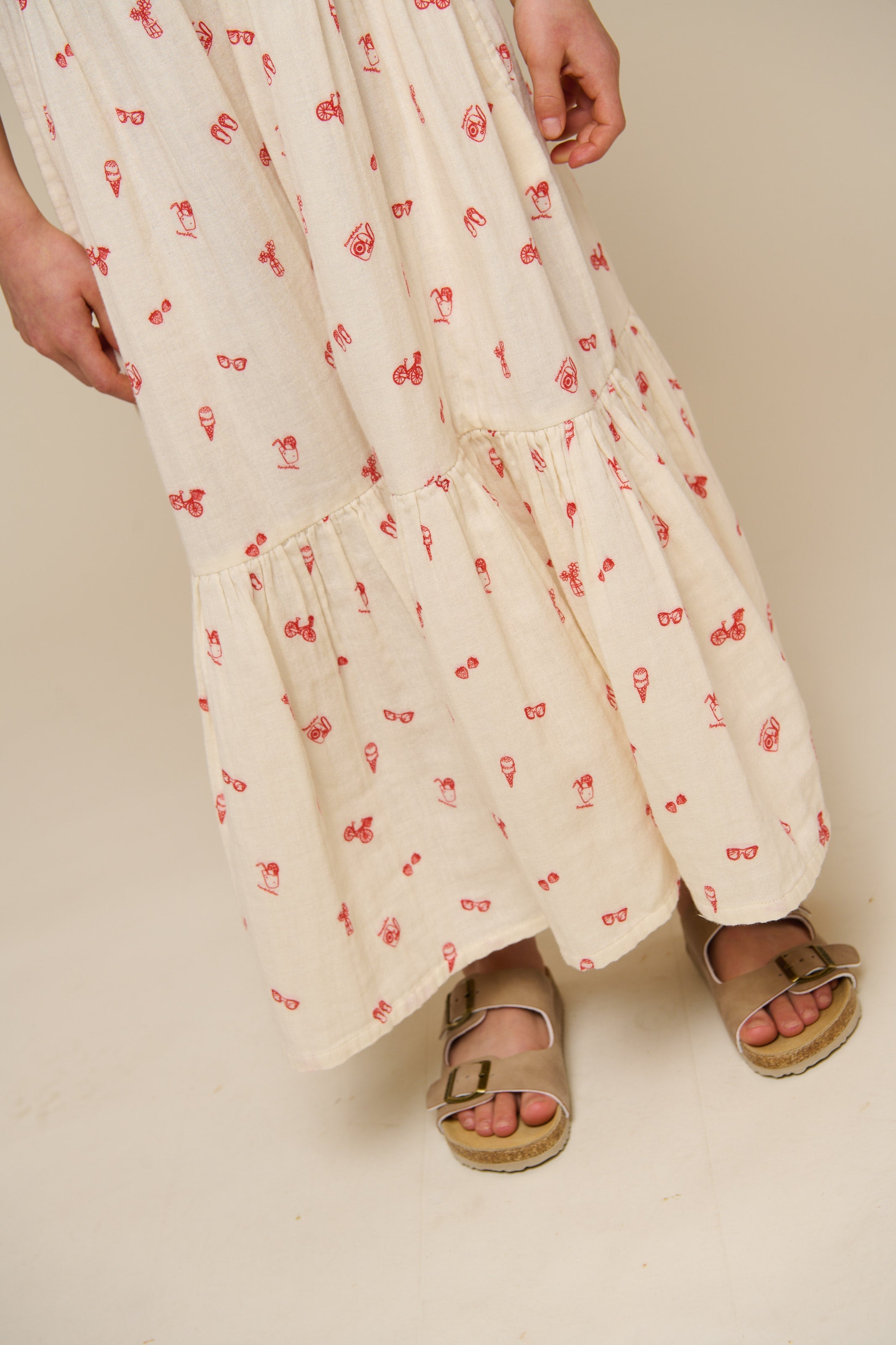 Bedrucktes Gaze-Midi-Trägerkleid - Tween - Offwhite/Cherry Red | 100974 Fiona