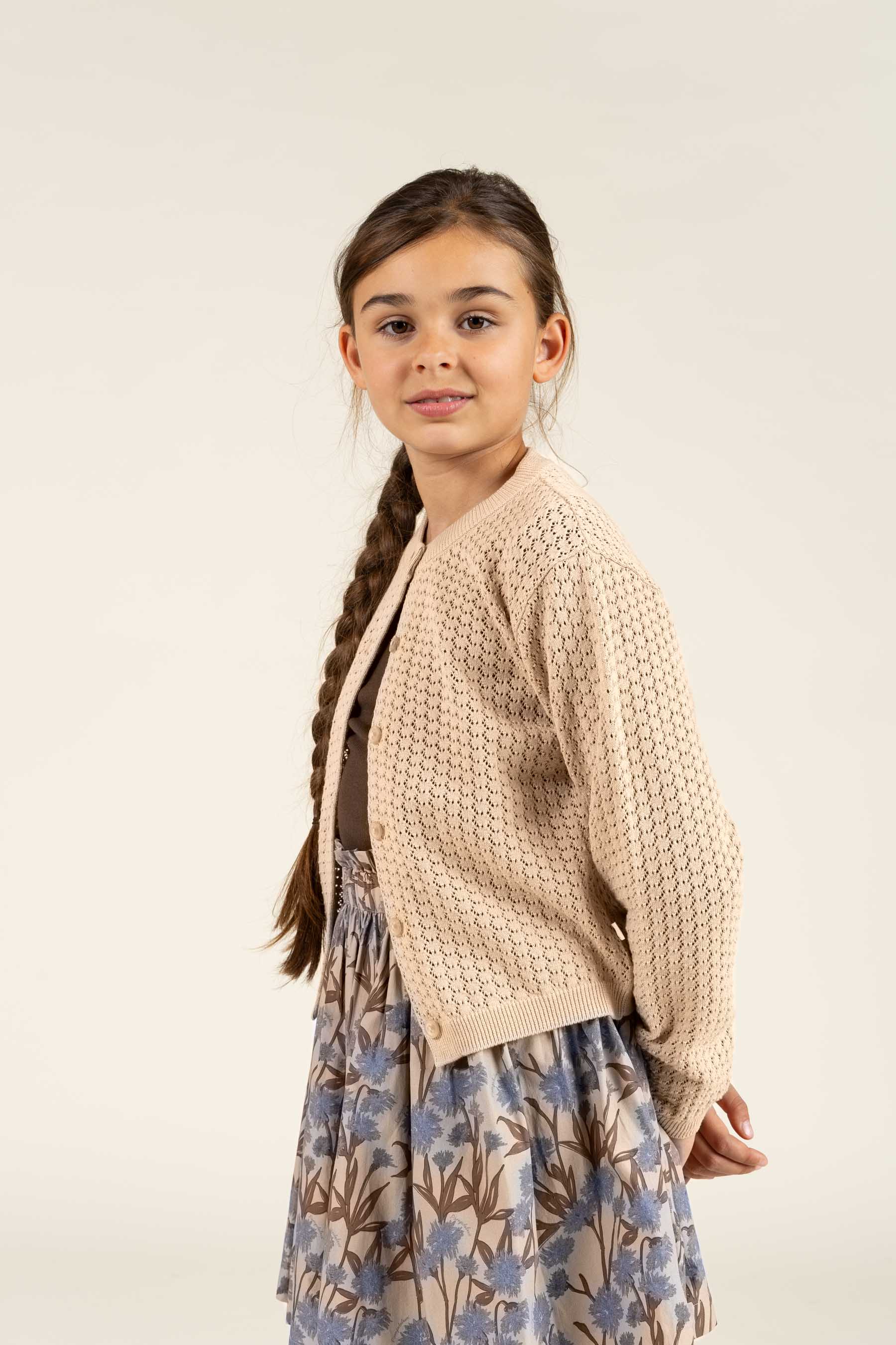Baumwoll-Pointelle-Strickjacke - Tween - Caffe Latte | 100684 Esme