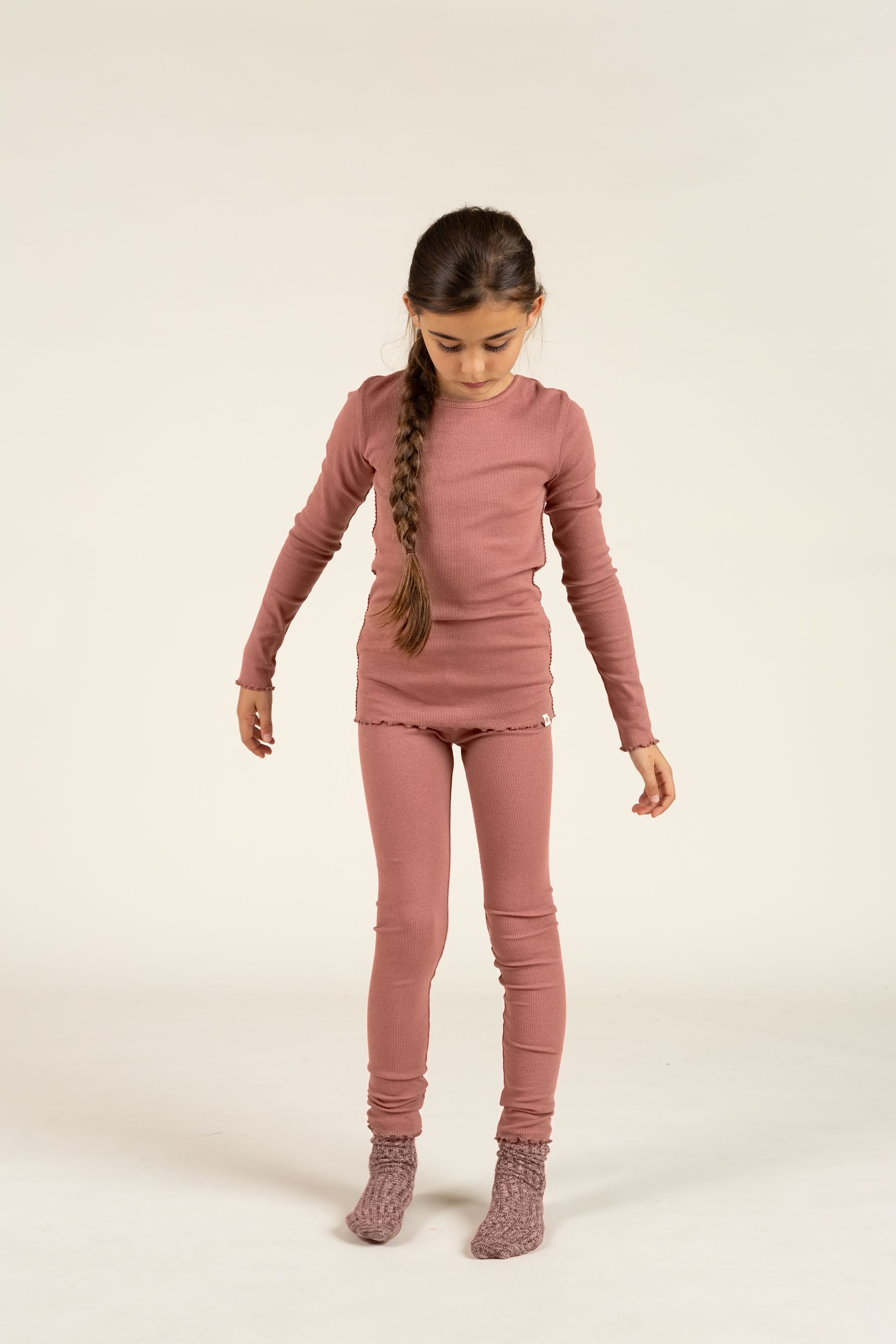 Langärmeliges T-Shirt aus Modalripp mit Picot-Rand - Tween - Old Rose | 100579 Mia