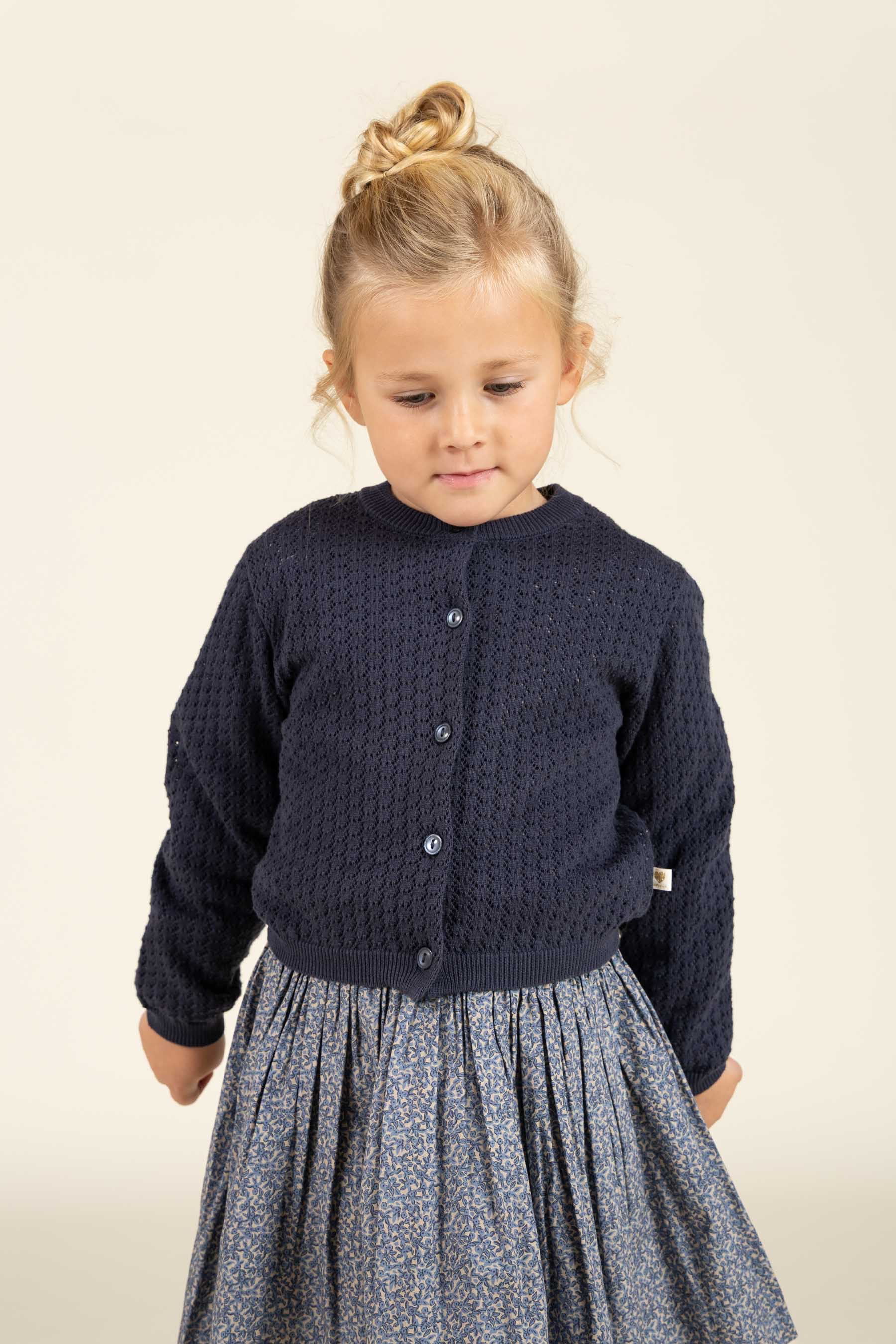 Baumwoll-Pointelle-Strickjacke - Kids - Navy | 100687 Esme