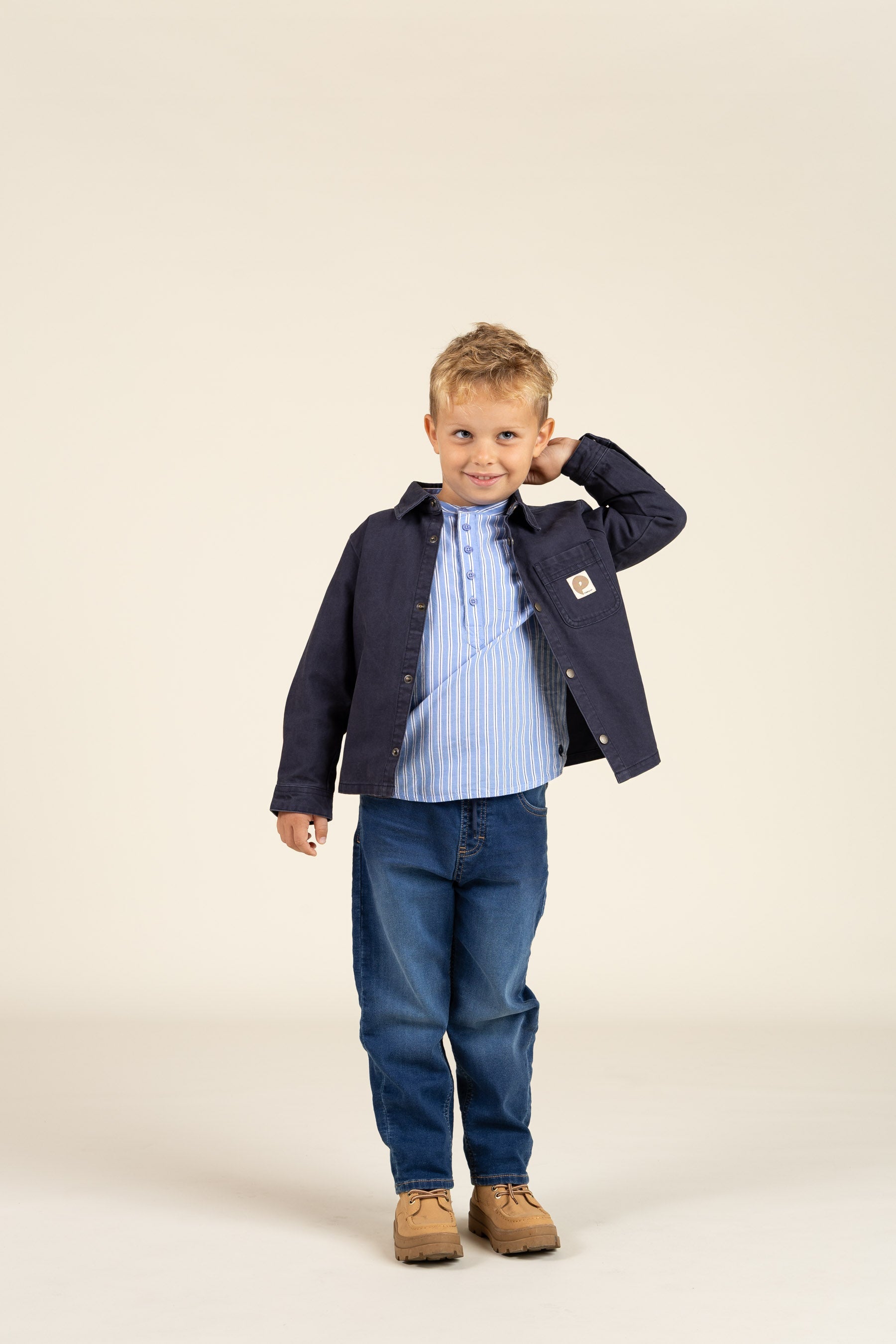 Gestreiftes Stehkragenhemd - Kids - Blue Stripe | 100488 Kai