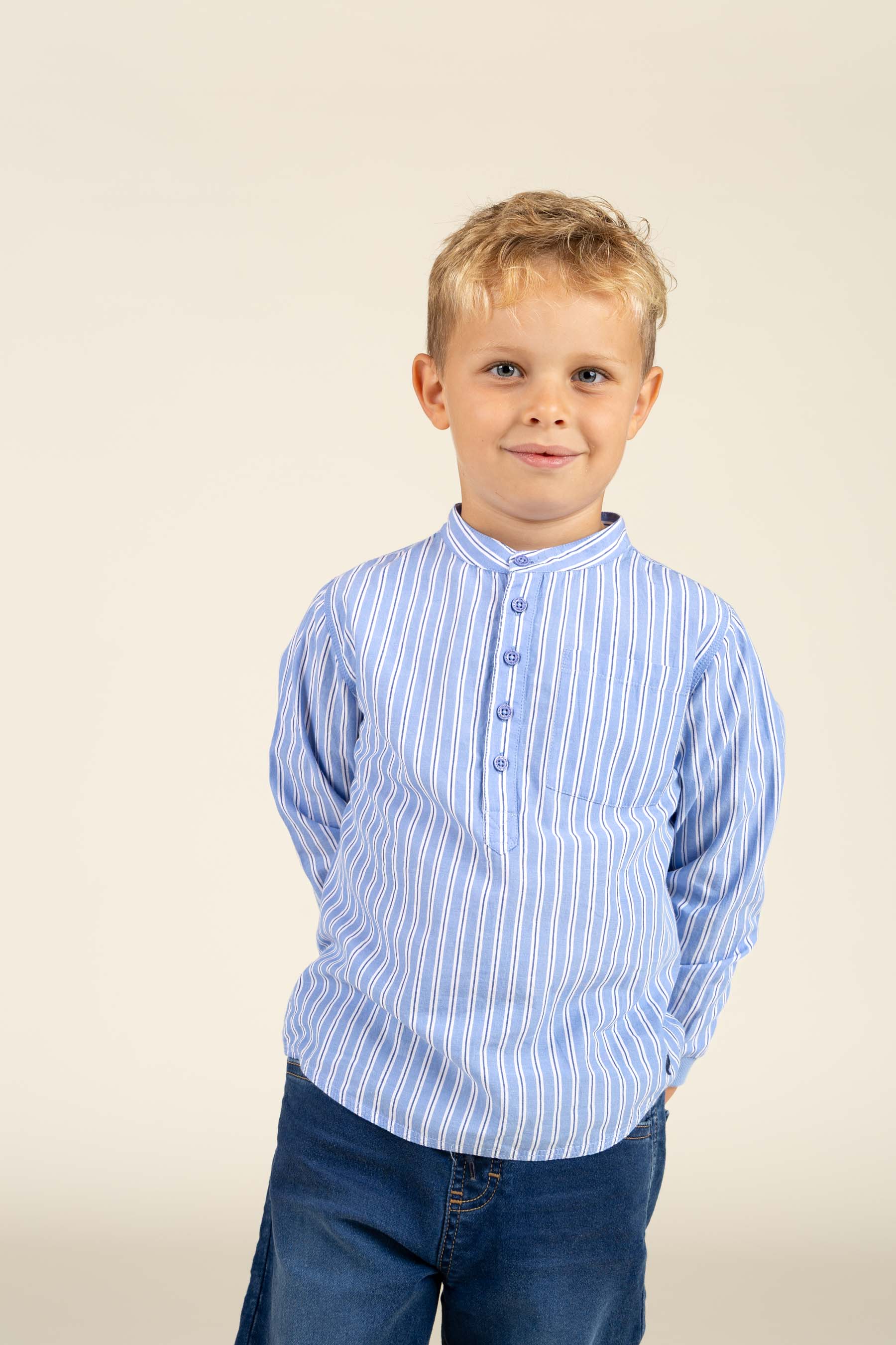 Gestreiftes Stehkragenhemd - Kids - Blue Stripe | 100488 Kai