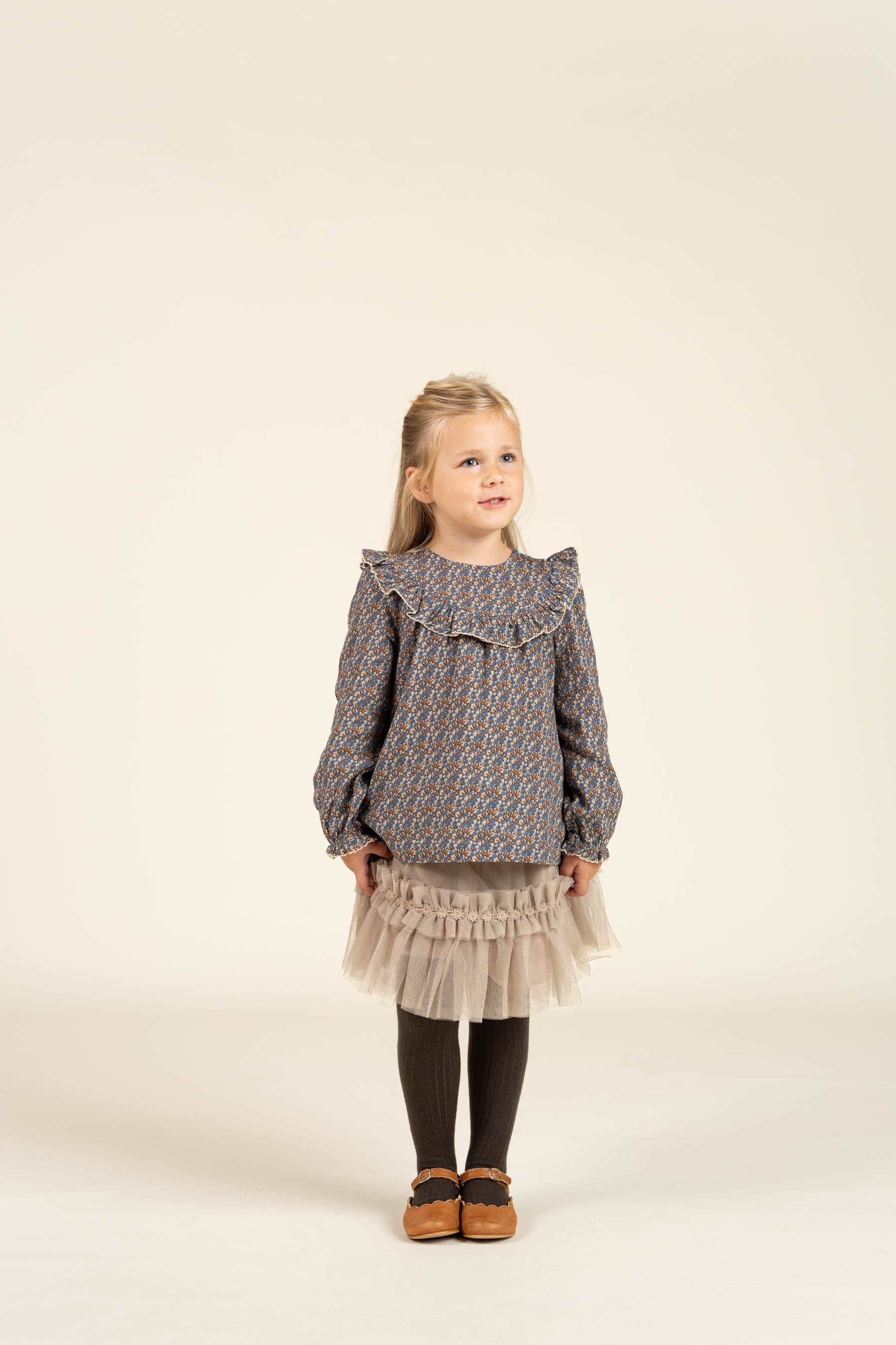 Bedruckte Zwei-Wege-Bluse aus doppelter Gaze - Kids - Blue / Brown | 100729 Maggie