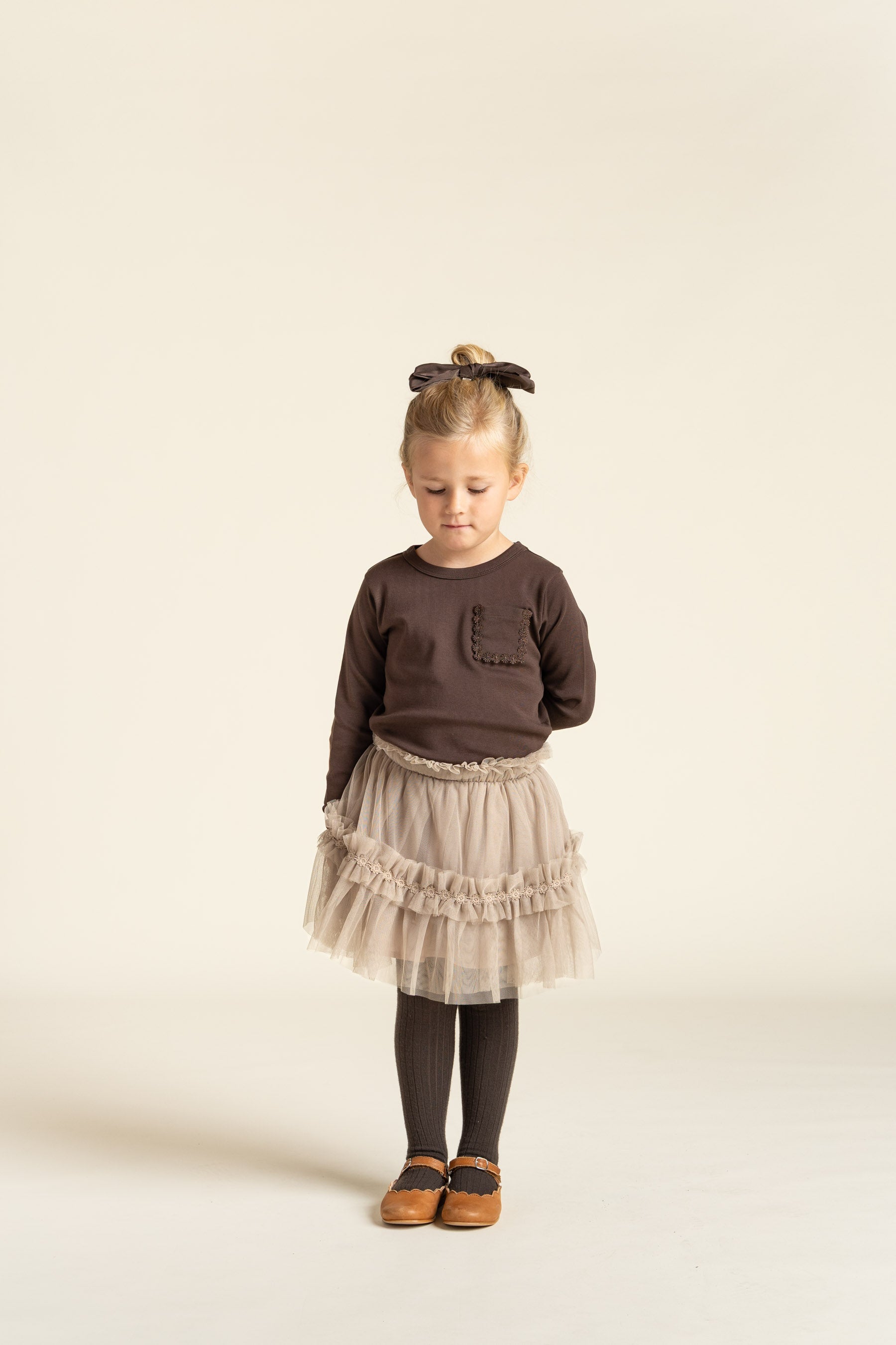 Langarm-T-Shirt mit Brusttasche - Kids - Chocolate | 100870 Sienna