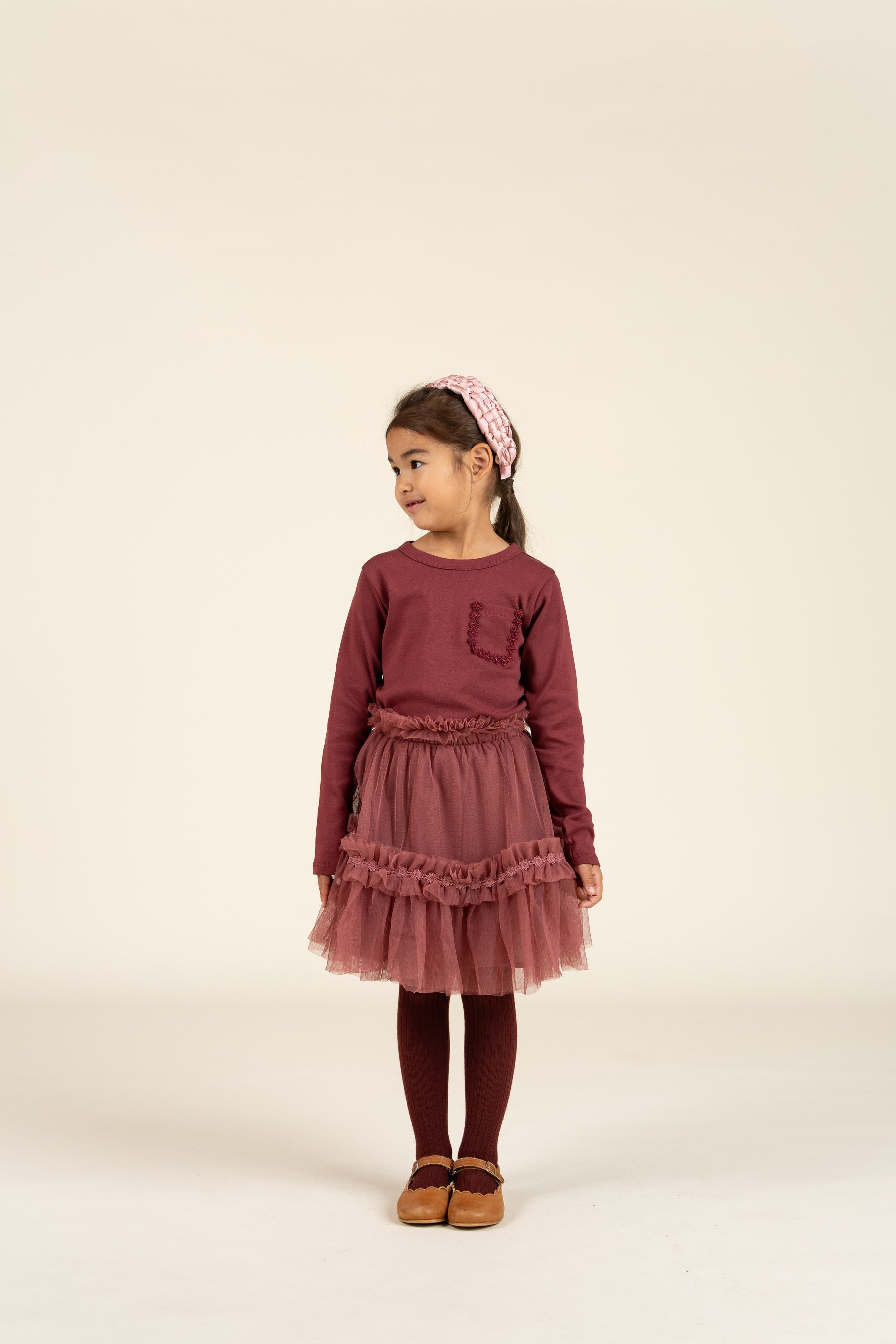 Langarm-T-Shirt mit Brusttasche - Kids - Burgundy | 100868 Sienna