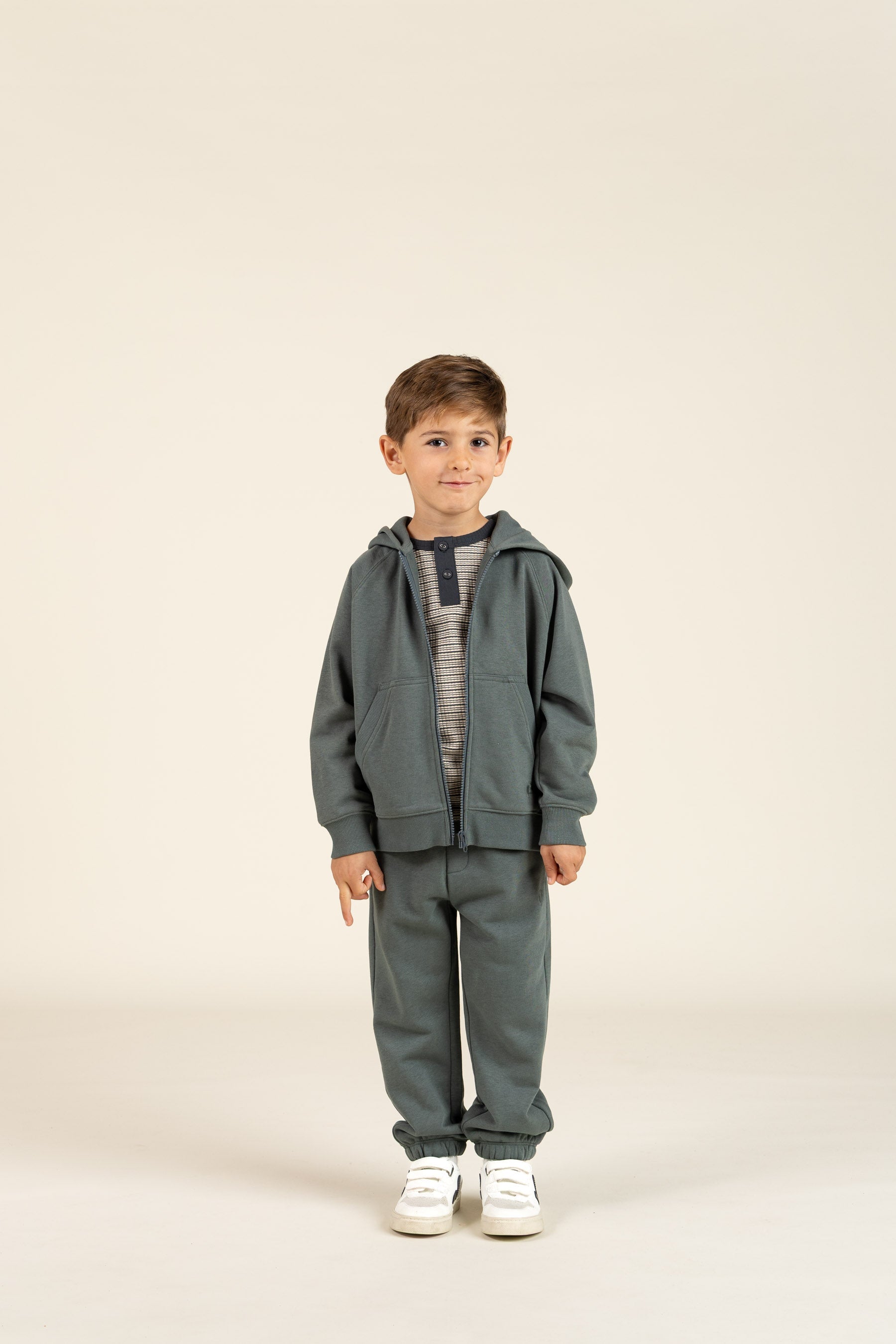 Langärmeliges T-Shirt aus Baumwollripp - Kids - Forest Green Stripe | 100562 Manson