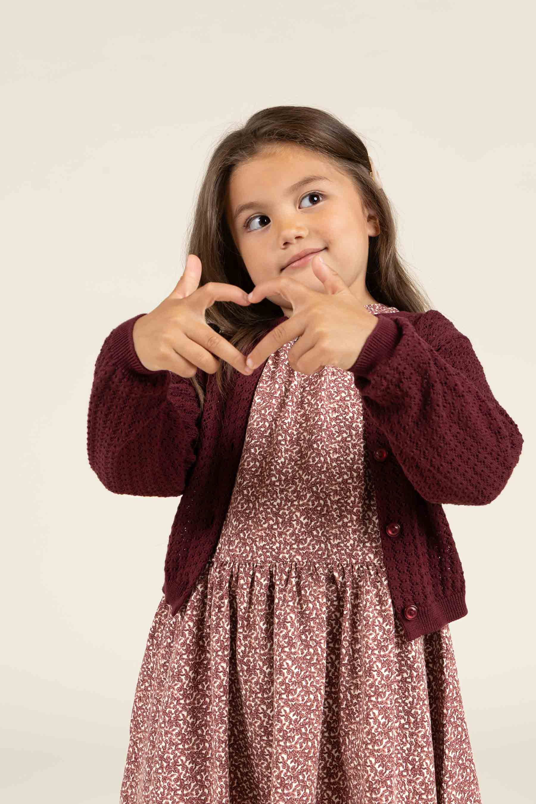 Baumwoll-Pointelle-Strickjacke - Kids - Burgundy | 100685 Esme