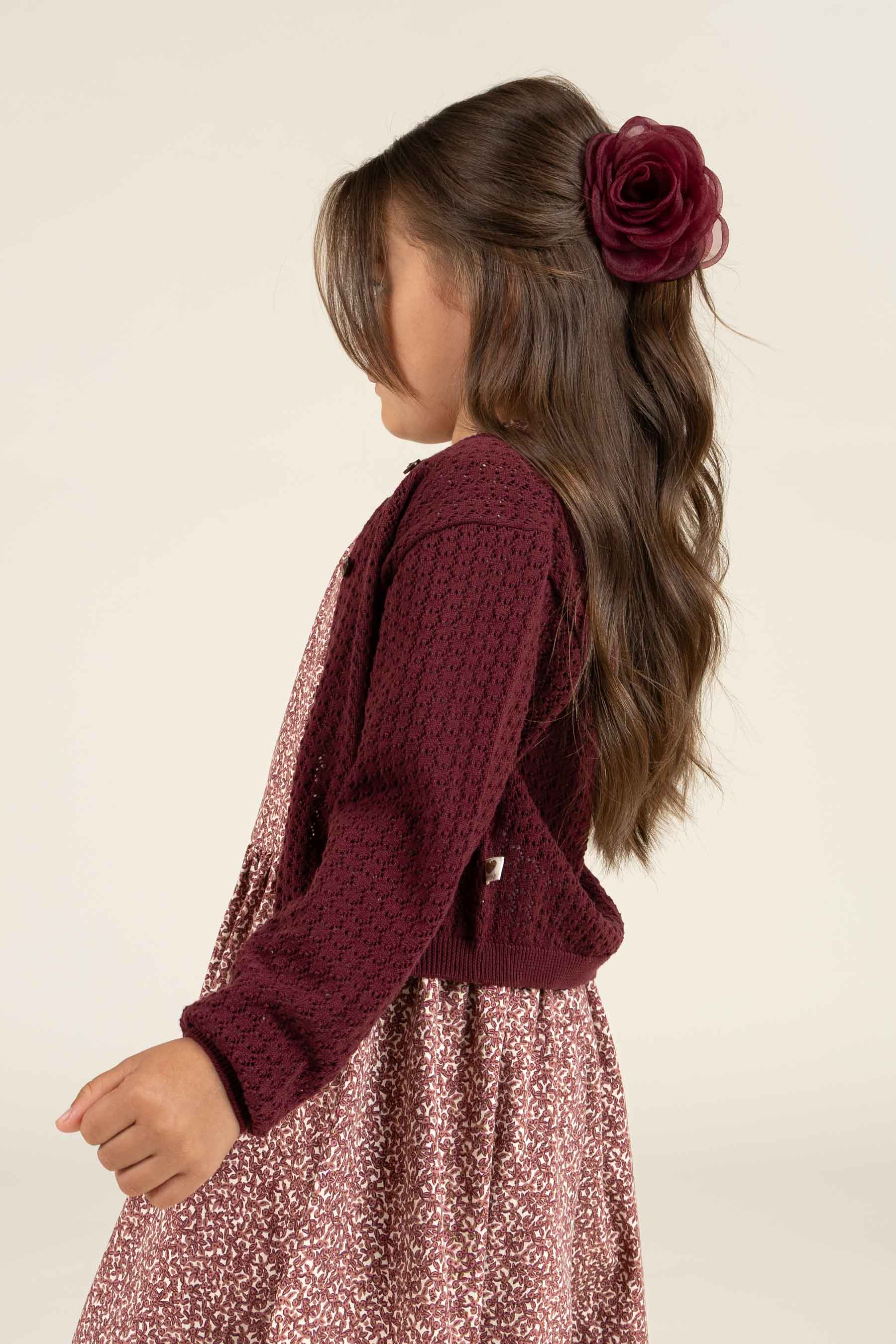 Baumwoll-Pointelle-Strickjacke - Kids - Burgundy | 100685 Esme