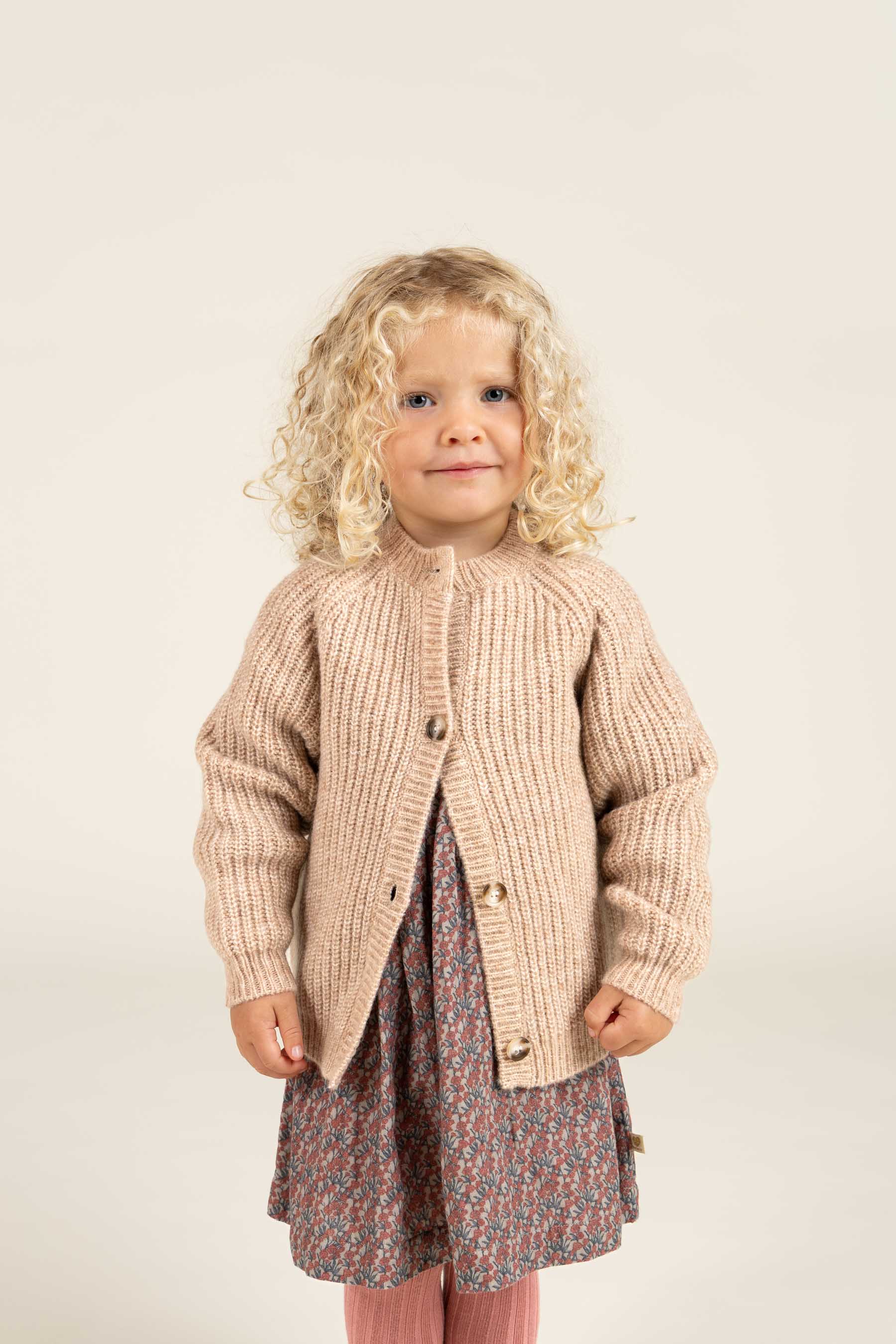 unisex Strickjacke in Wollmischung - Kids - Beige Melange | 100748 Cork