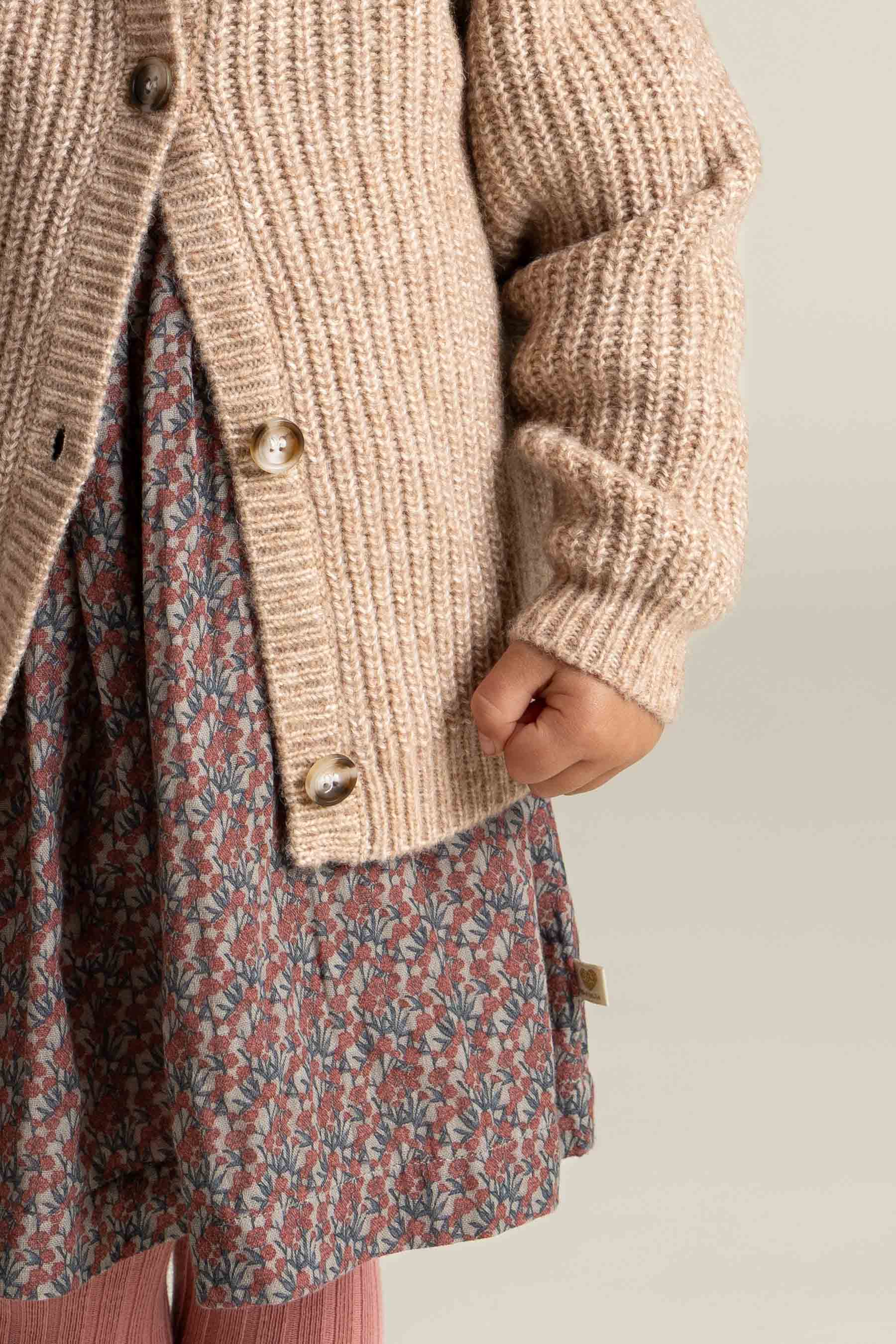 unisex Strickjacke in Wollmischung - Kids - Beige Melange | 100748 Cork