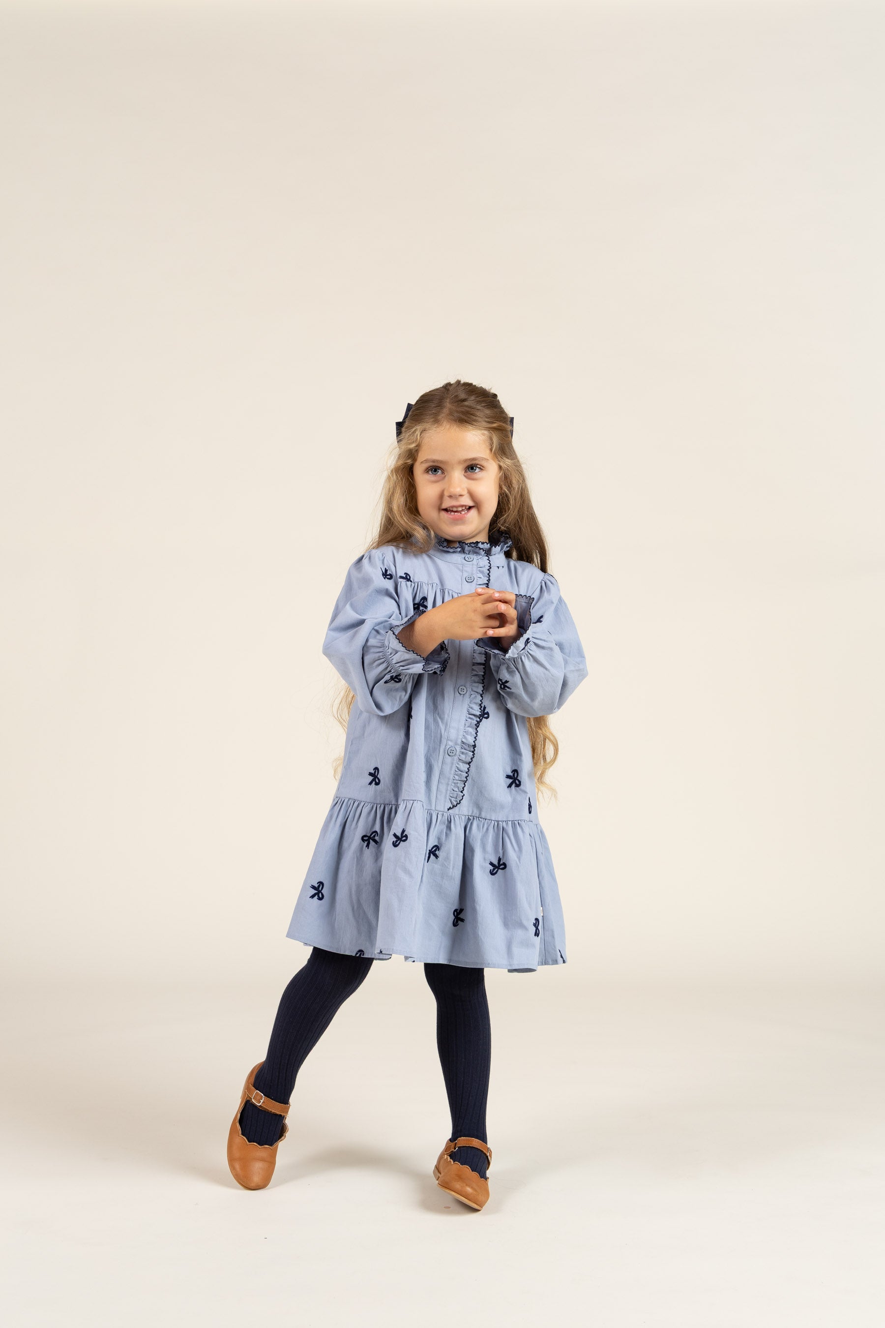 Popeline-Kleid mit Stickerei - Kids - Blue | 100679 Adison