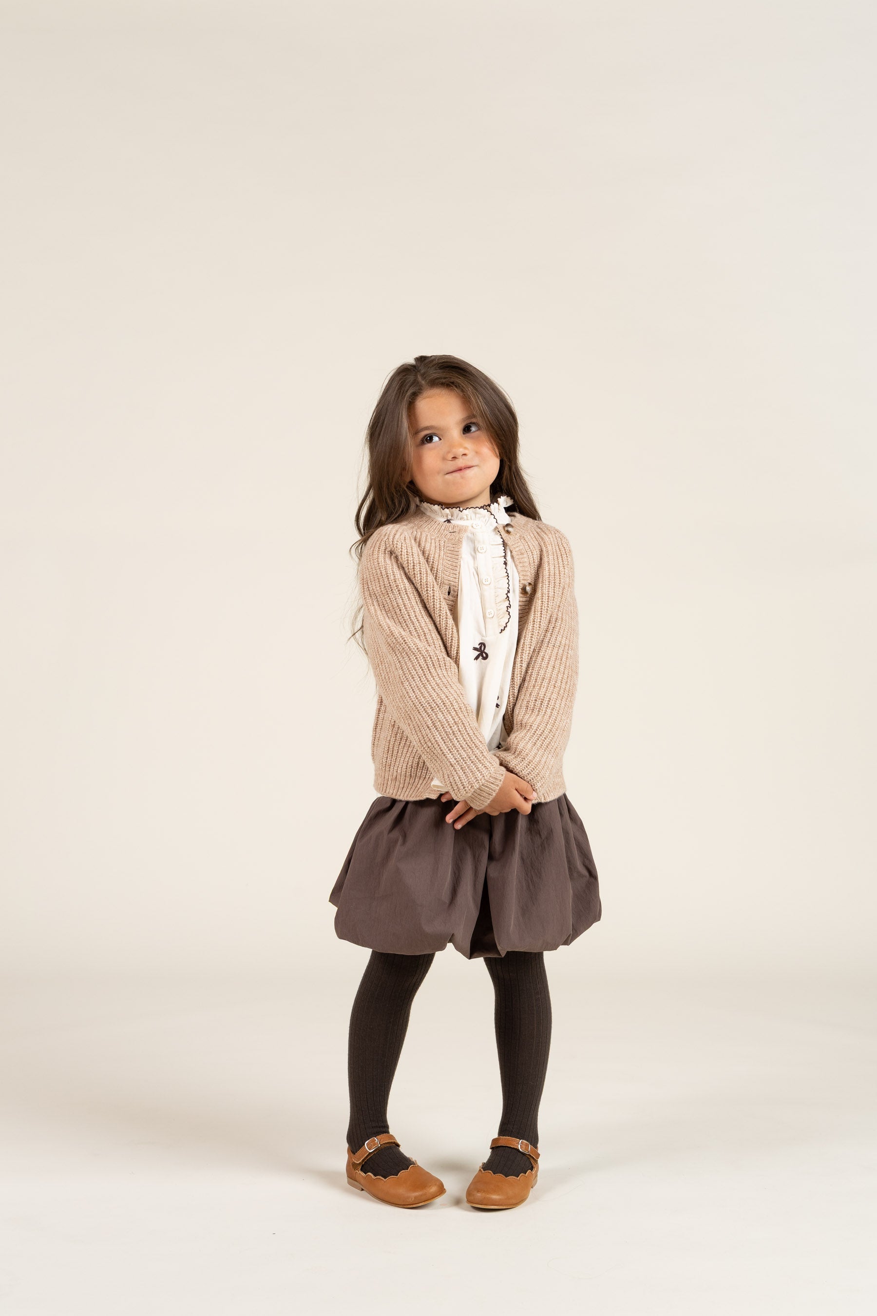 unisex Strickjacke in Wollmischung - Kids - Beige Melange | 100748 Cork