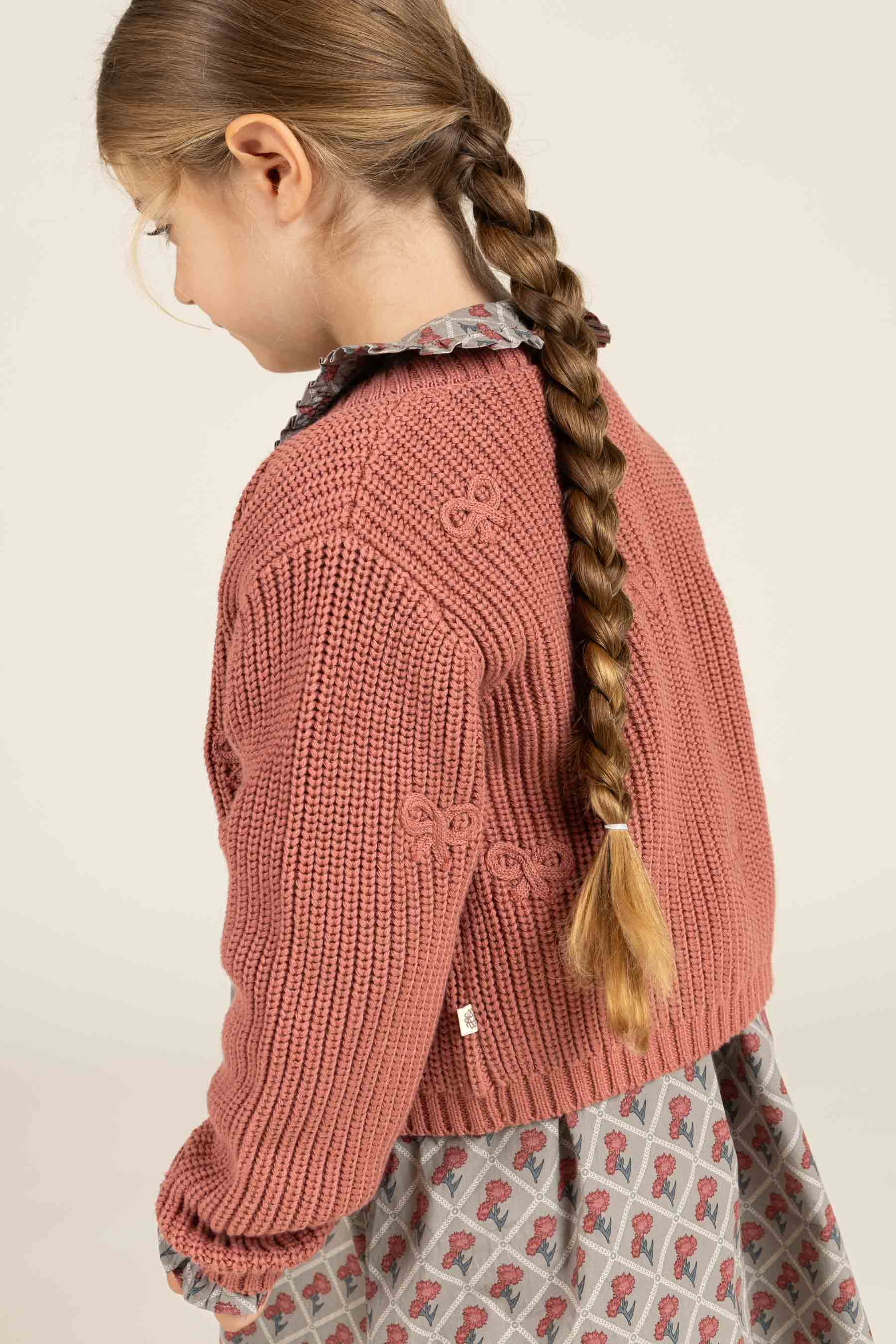 Baumwollstrickjacke mit Schleifen - Kids - Old Rose | 100792 Freya