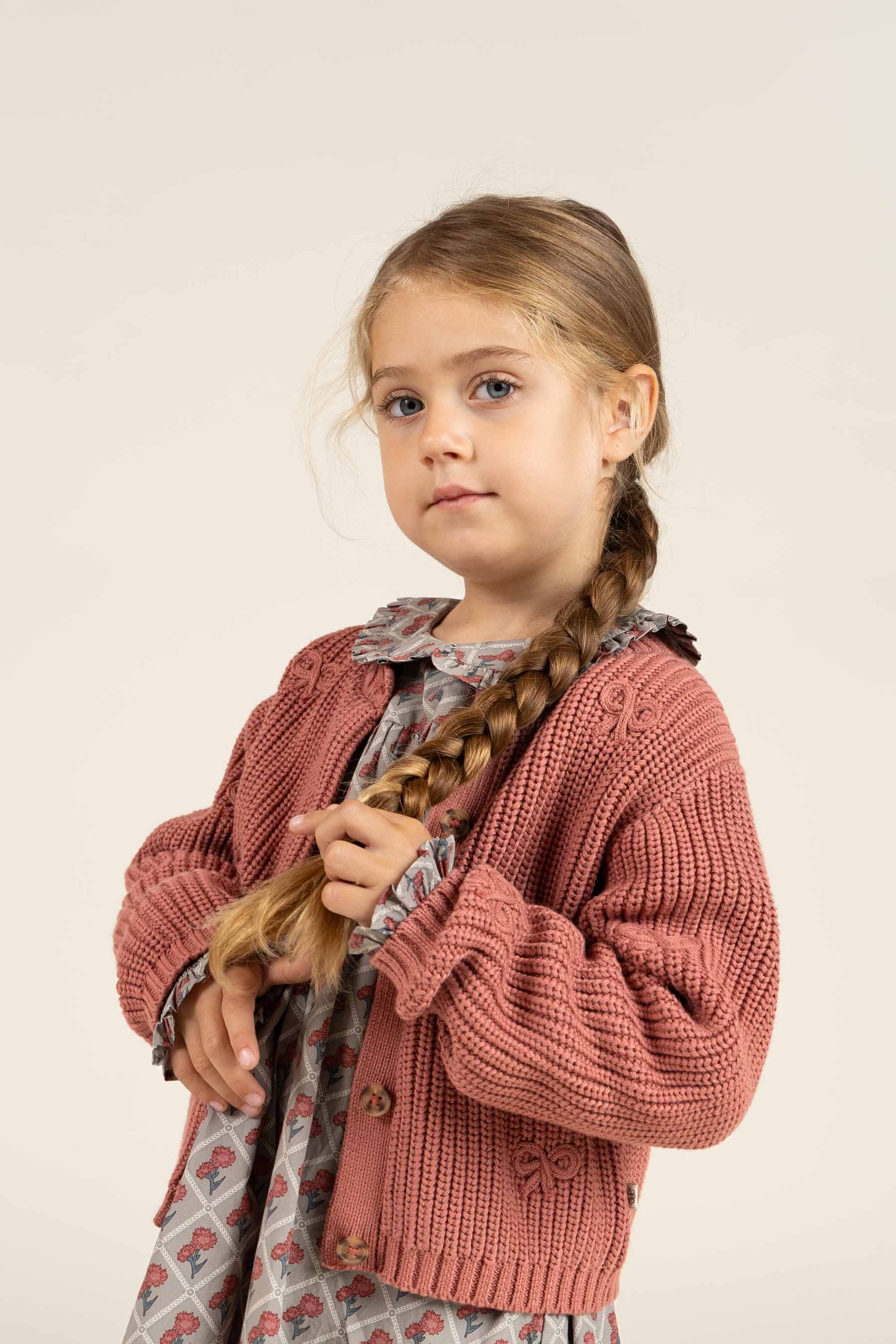 Baumwollstrickjacke mit Schleifen - Kids - Old Rose | 100792 Freya