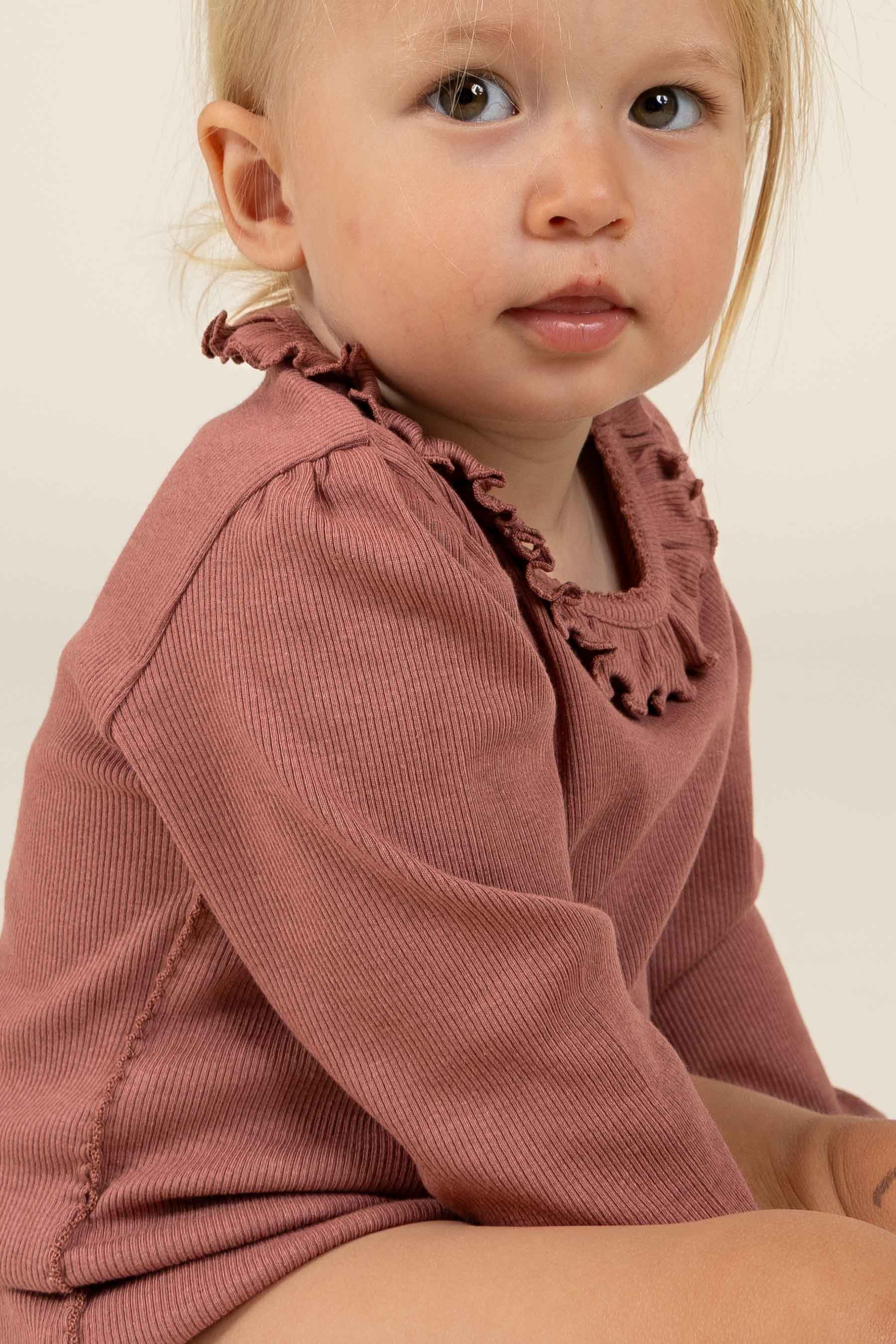 Langärmeliger Body aus Modalripp mit Picot-Rand - Kids - Old Rose | 100575 Mia