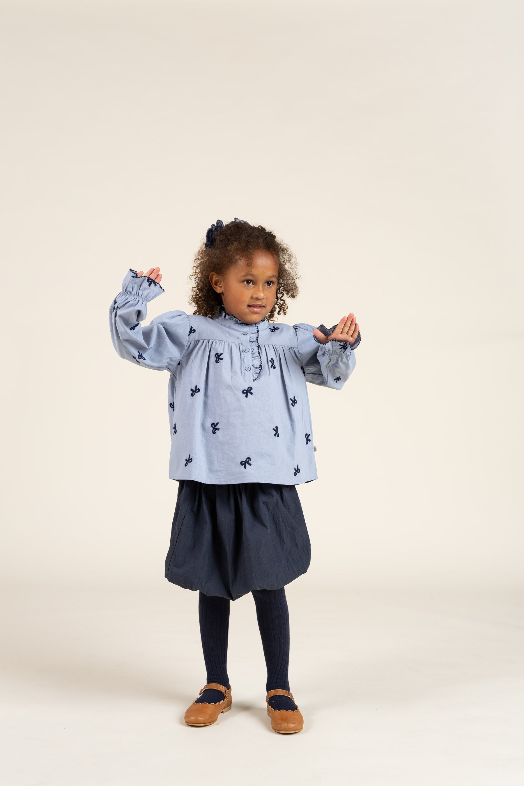 Popeline-Bluse mit Stickerei - Kids - Blue | 100675 Adison