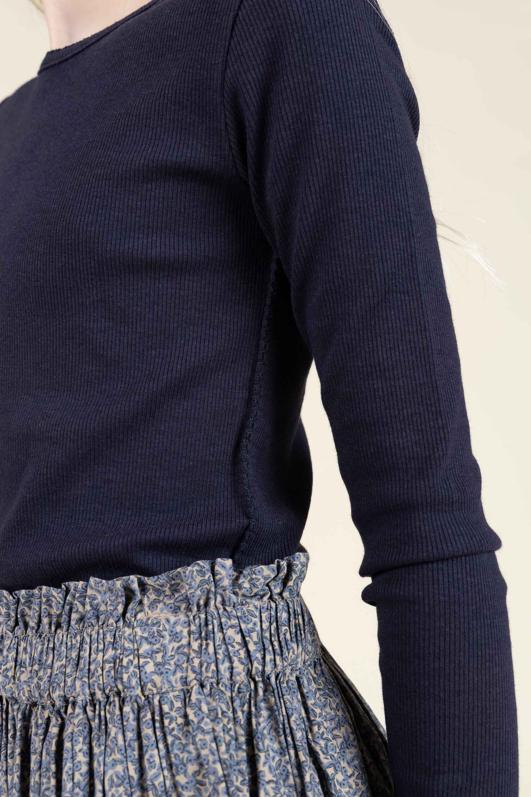 Langärmeliges T-Shirt aus Modalripp mit Picot-Rand - Tween - Navy | 100581 Mia