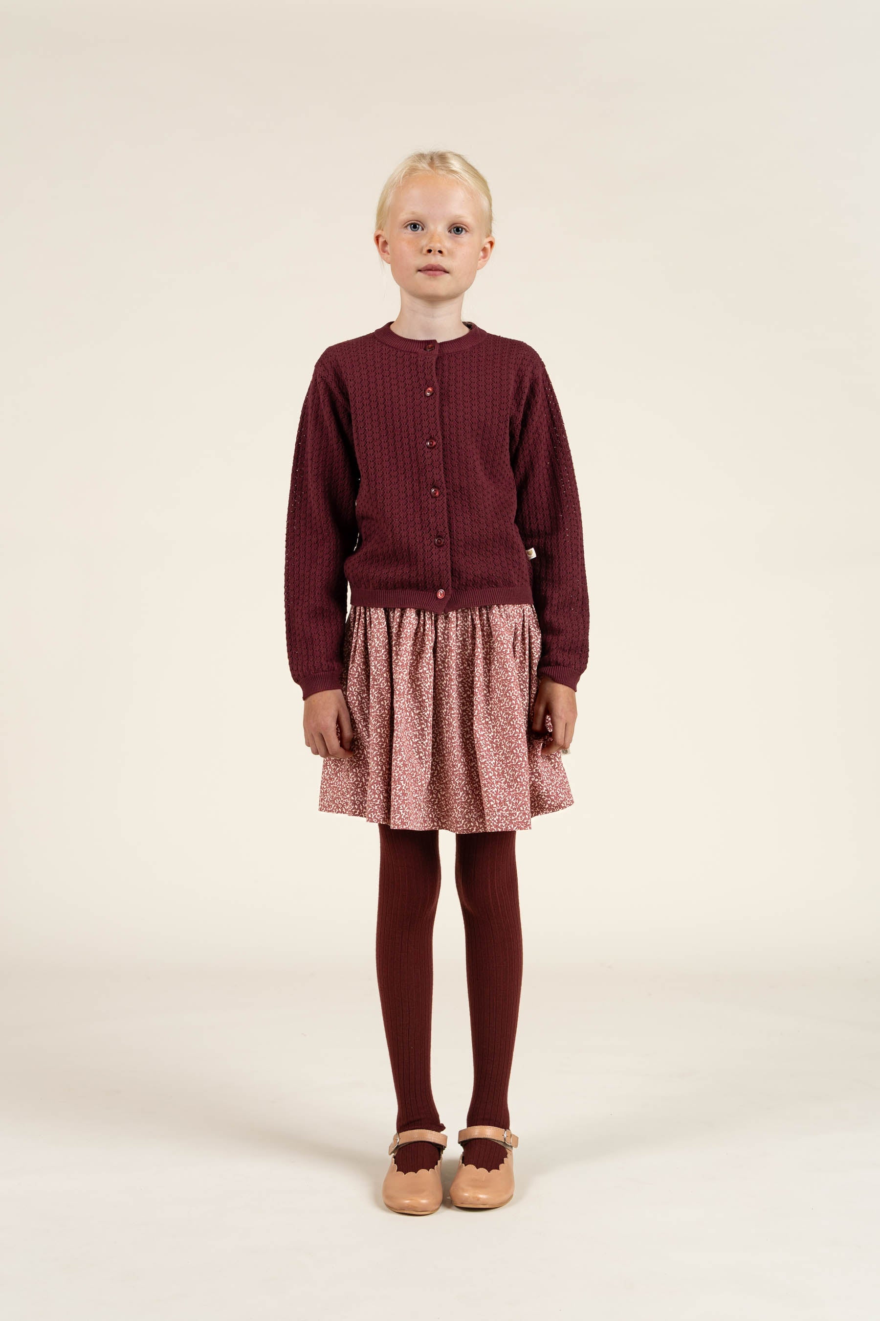 Baumwoll-Pointelle-Strickjacke - Tween - Burgundy | 100686 Esme