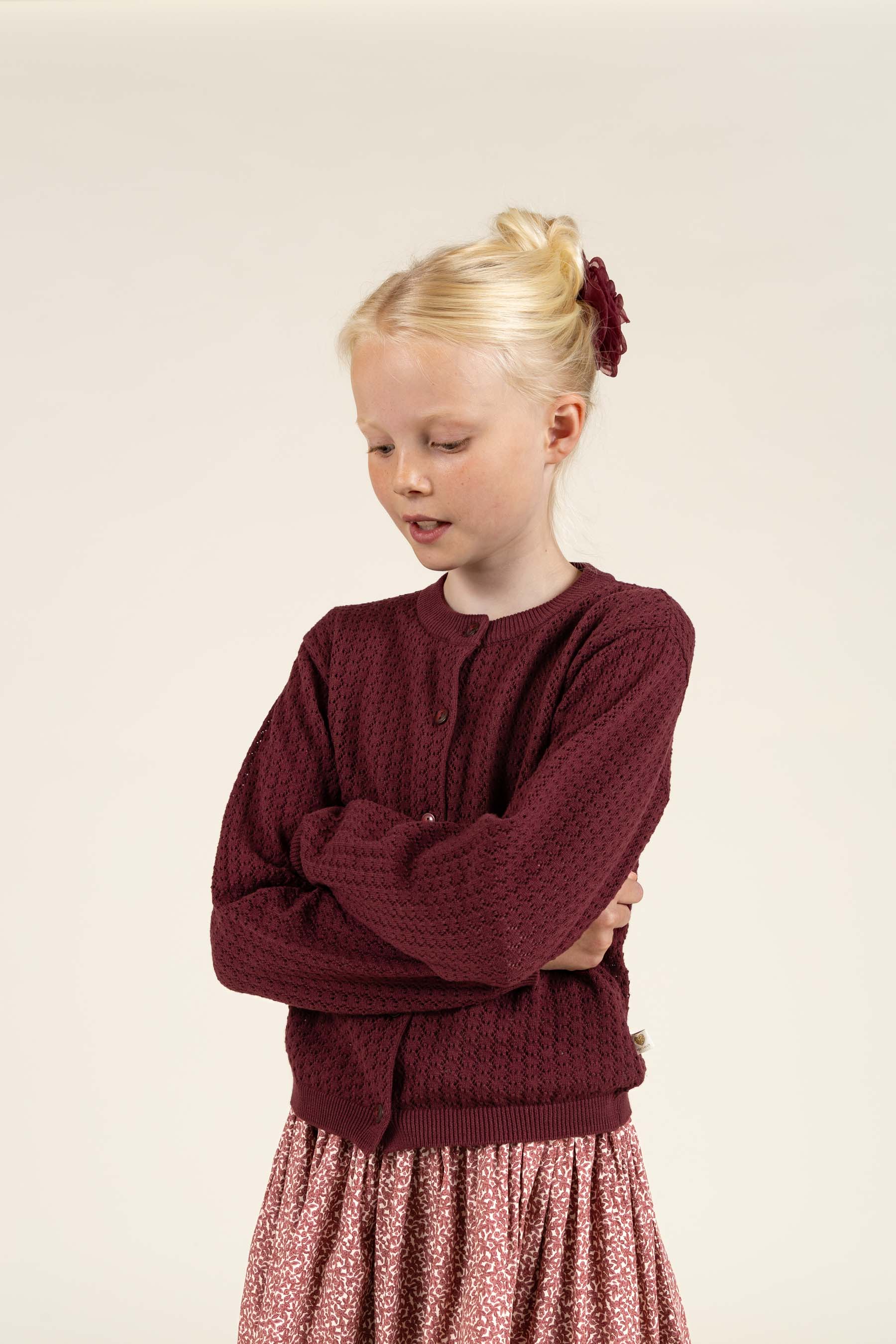 Baumwoll-Pointelle-Strickjacke - Tween - Burgundy | 100686 Esme