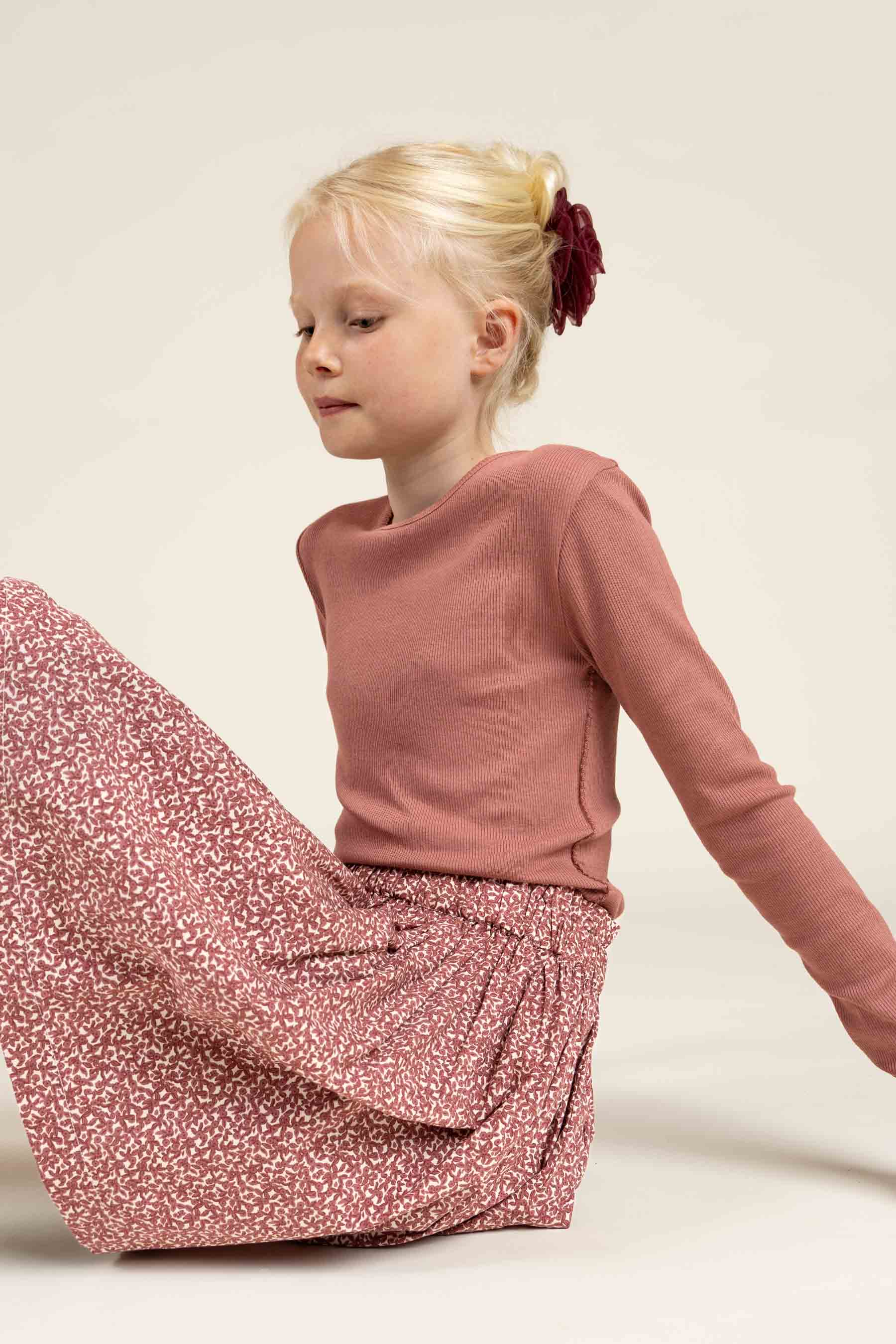 Langärmeliges T-Shirt aus Modalripp mit Picot-Rand - Tween - Old Rose | 100579 Mia