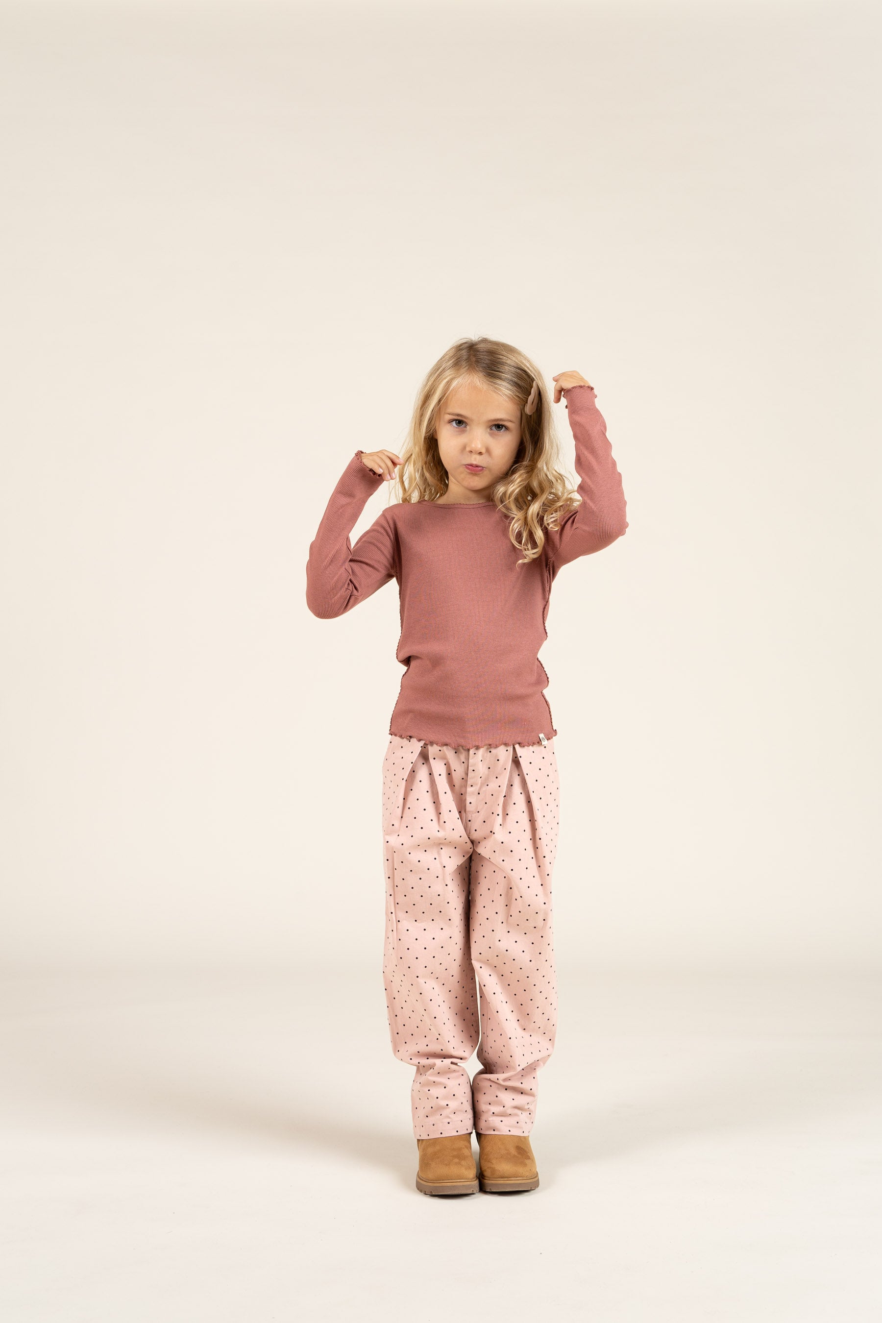 Langärmeliges T-Shirt aus Modalripp mit Picot-Rand - Kids - Old Rose | 100578 Mia