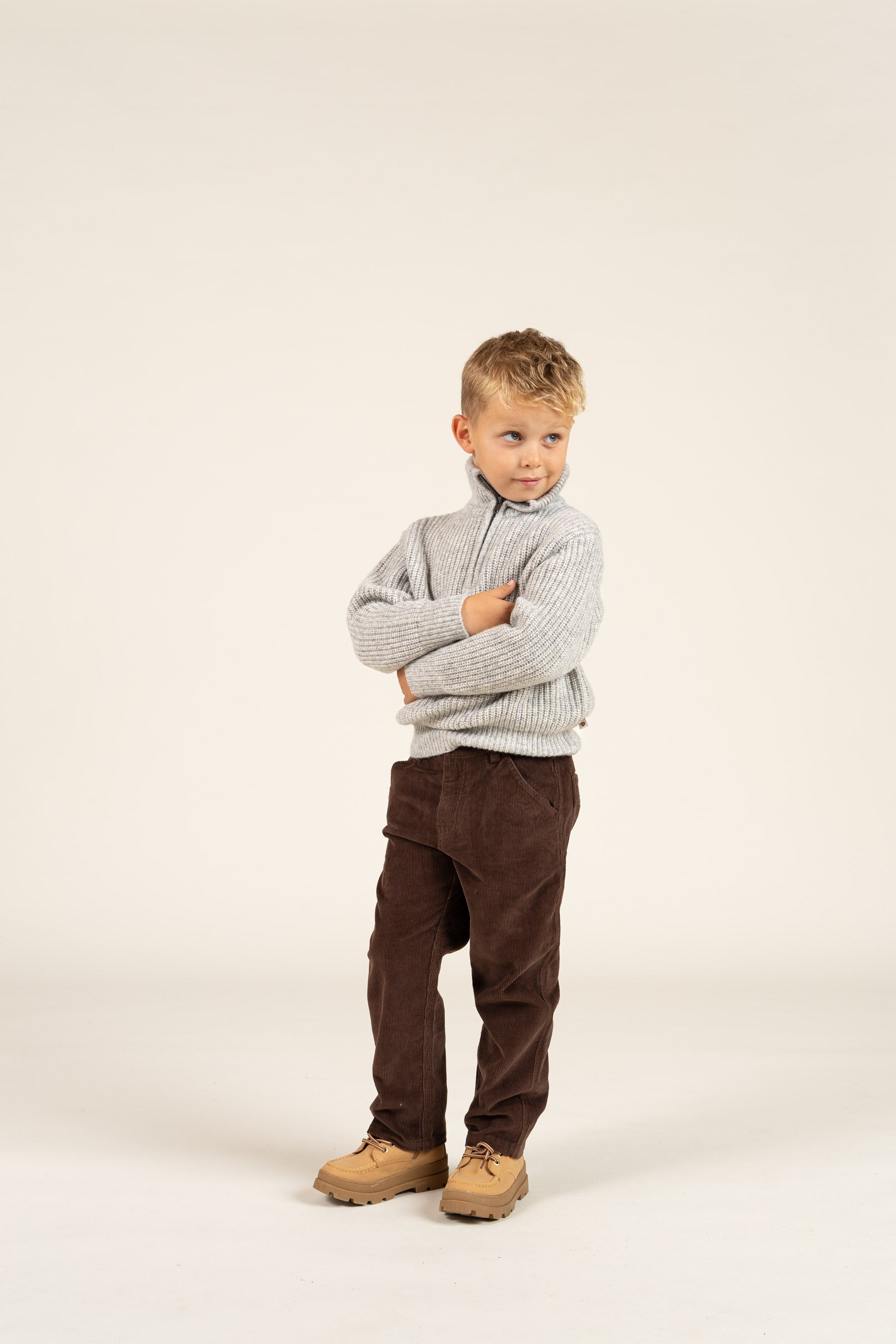 Woll Mix-Pullover mit halbem Reißverschluss - Kids - Grey Melange | 100752 Adam