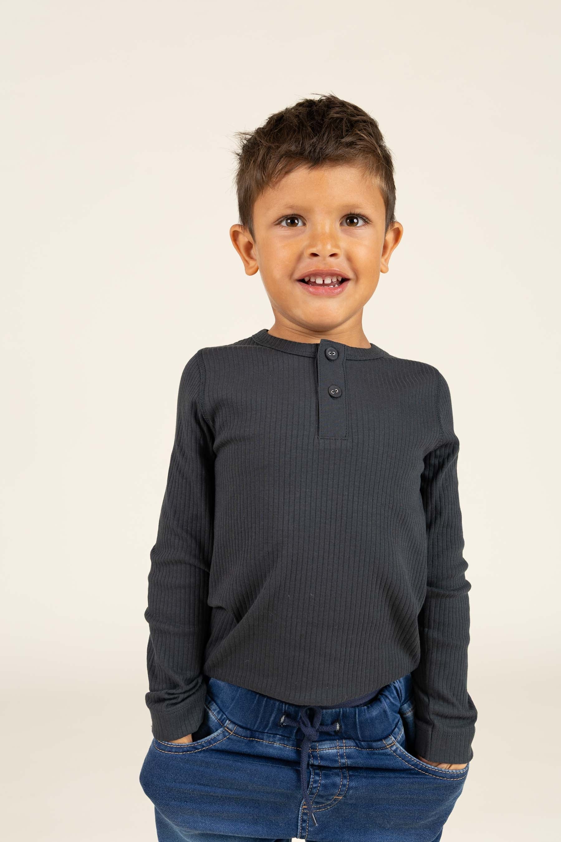 Langärmeliges T-Shirt aus Baumwollripp - Kids - Forest Green | 100566 Manson