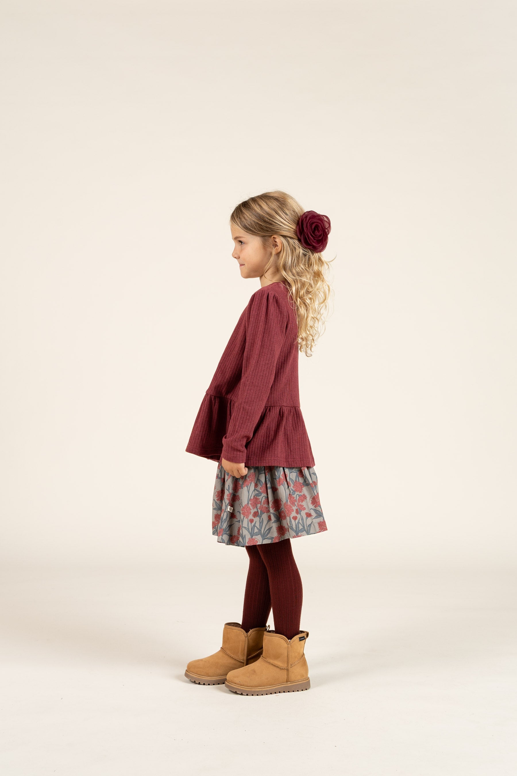 Weiche Ripp-Bluse mit Schößchen - Kids - Burgundy Melange | 100700 Alana