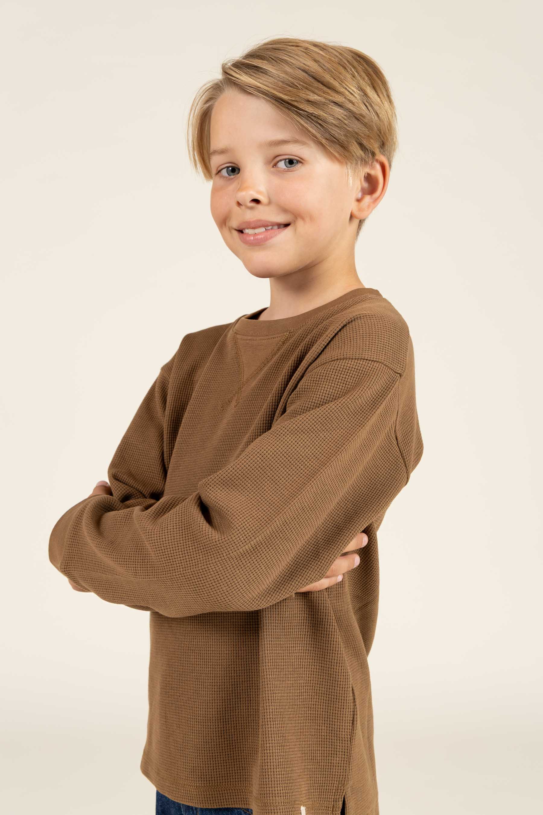 Texturiertes Langarm-T-Shirt - Tween - Coffee | 100706 Malthe