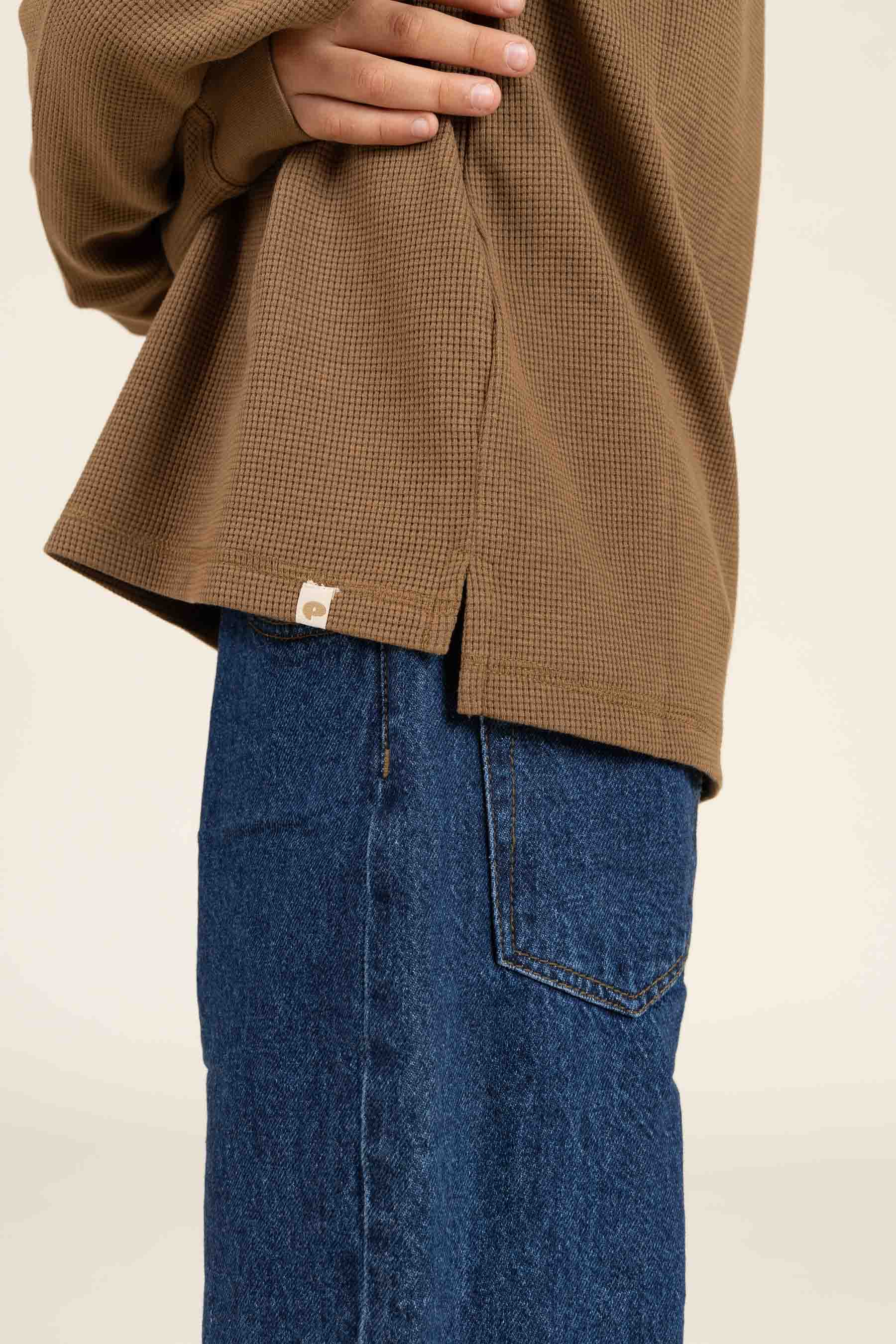 Texturiertes Langarm-T-Shirt - Tween - Coffee | 100706 Malthe
